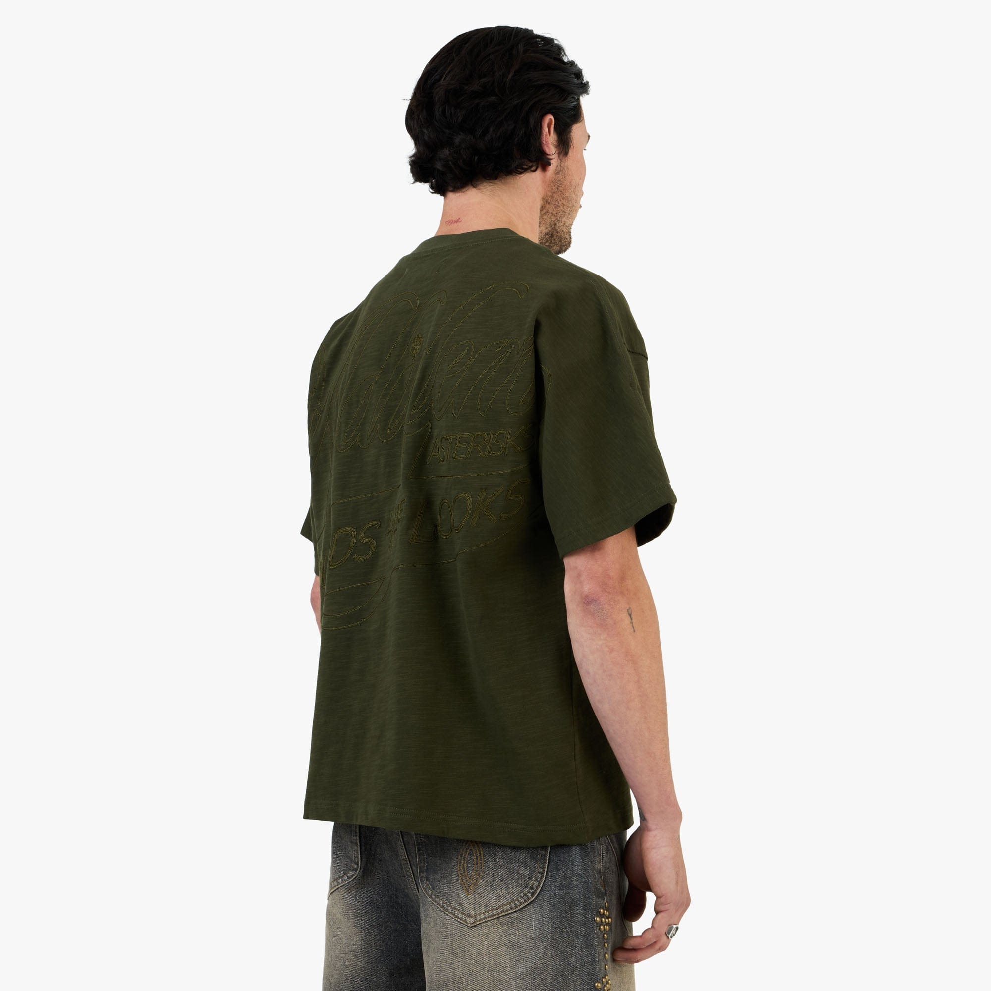 Adidem Asterisks Cursive Slub T - Shirt / Green