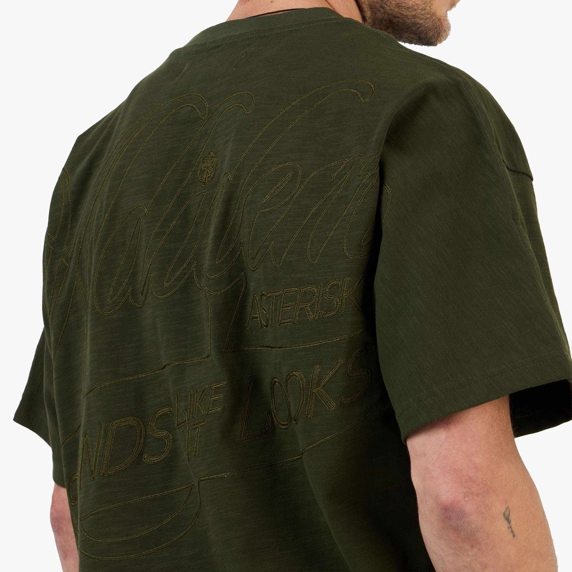 Adidem Asterisks Cursive Slub T - Shirt / Green
