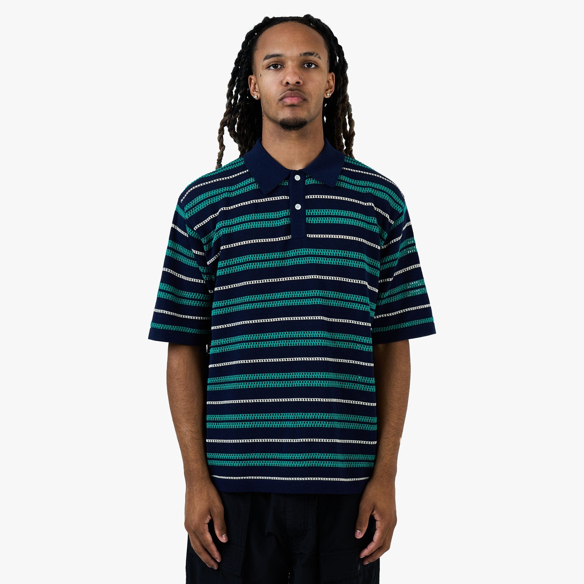 BEAMS 12 Gauge Mesh Polo Shirt / Navy