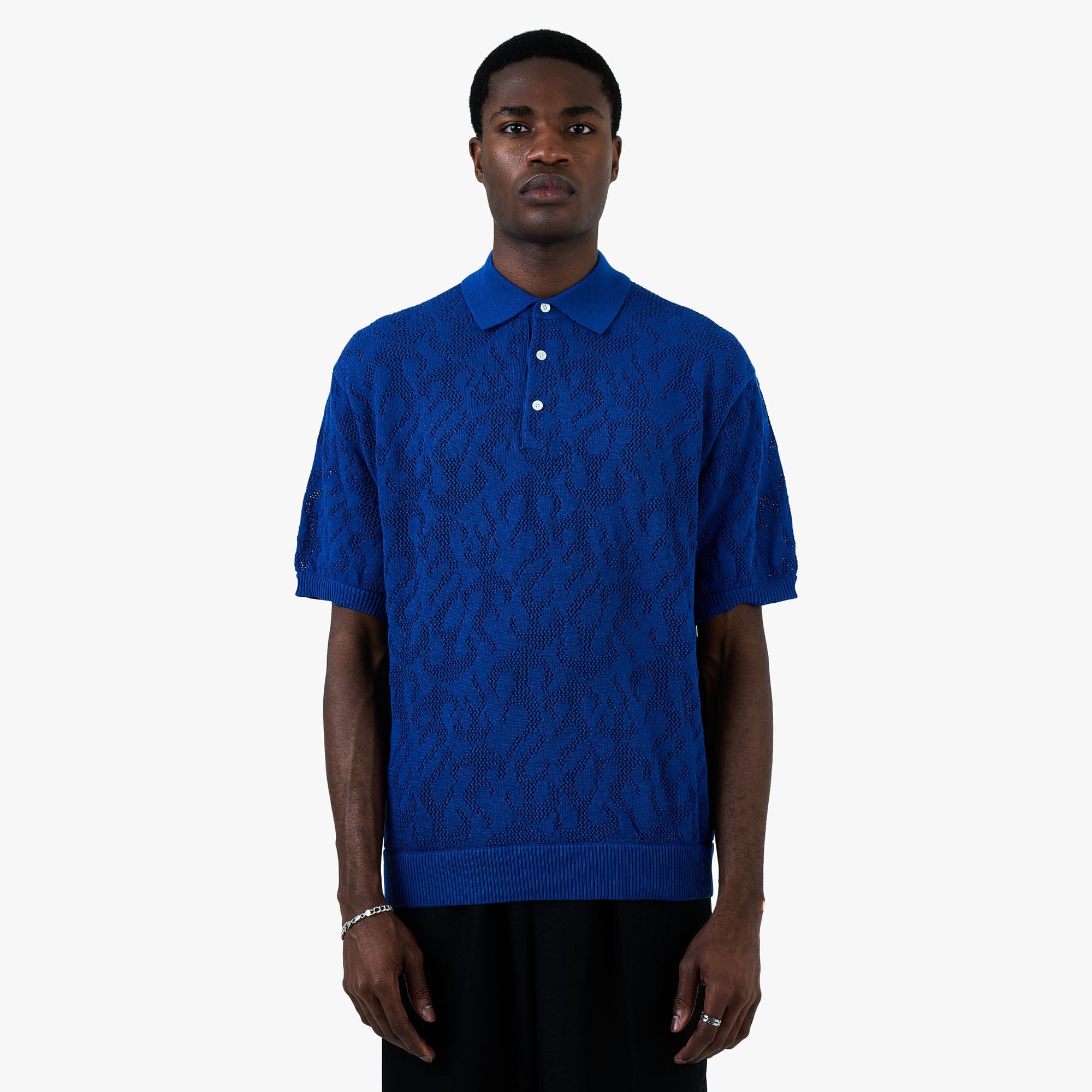 BEAMS 12 Gauge Mesh Polo Shirt / Royal Blue
