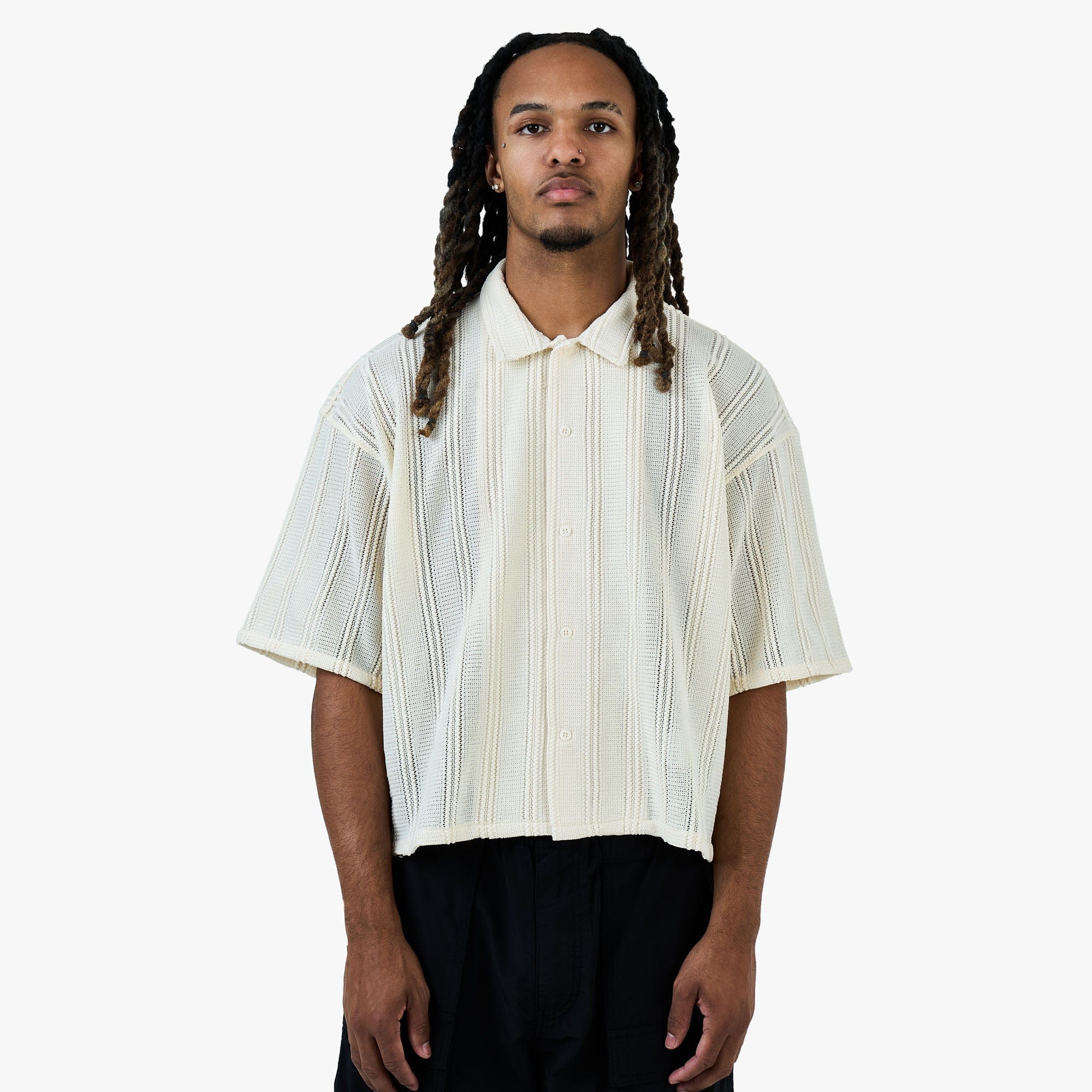 BEAMS Mesh Open Collar Shirt / Off White