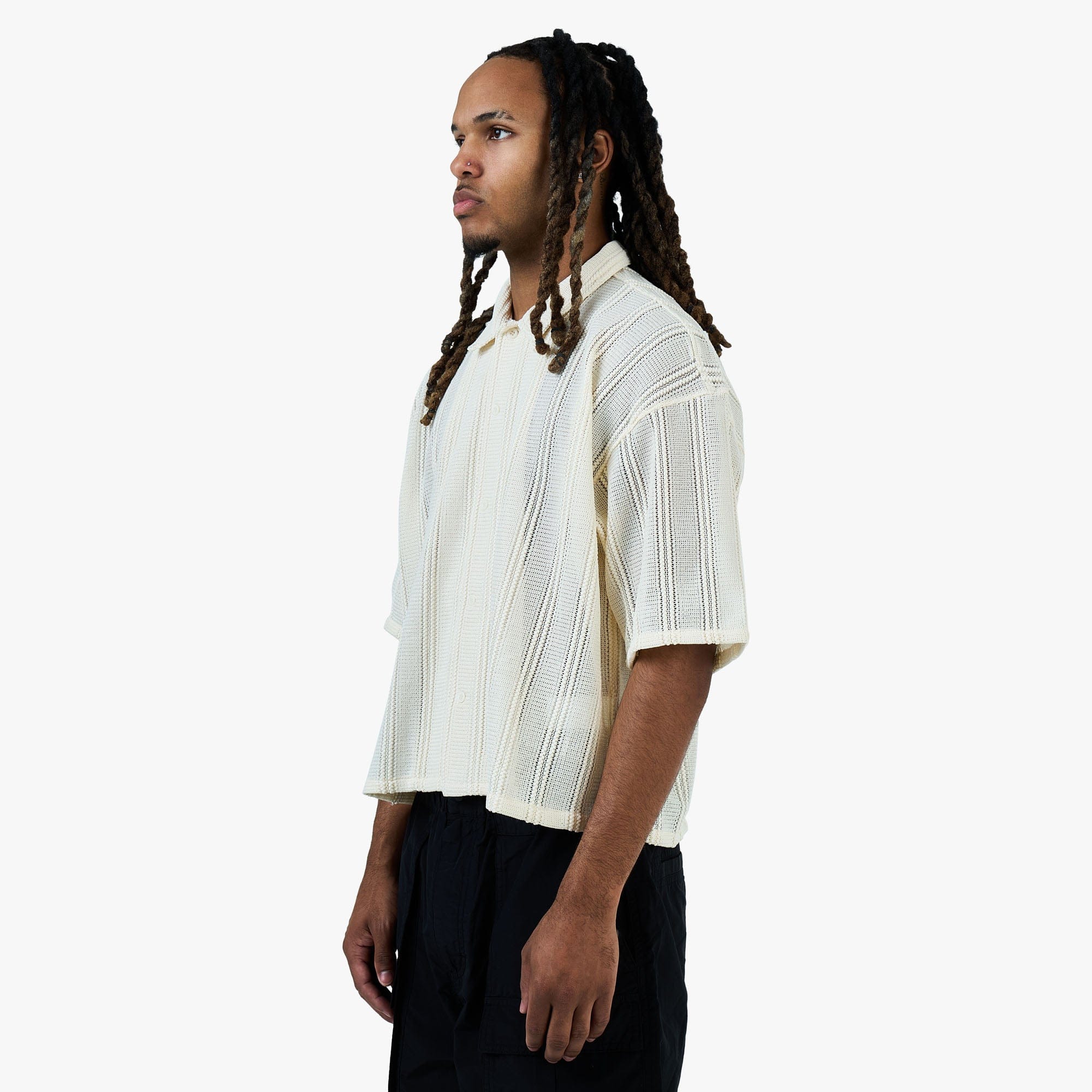 BEAMS Mesh Open Collar Shirt / Off White