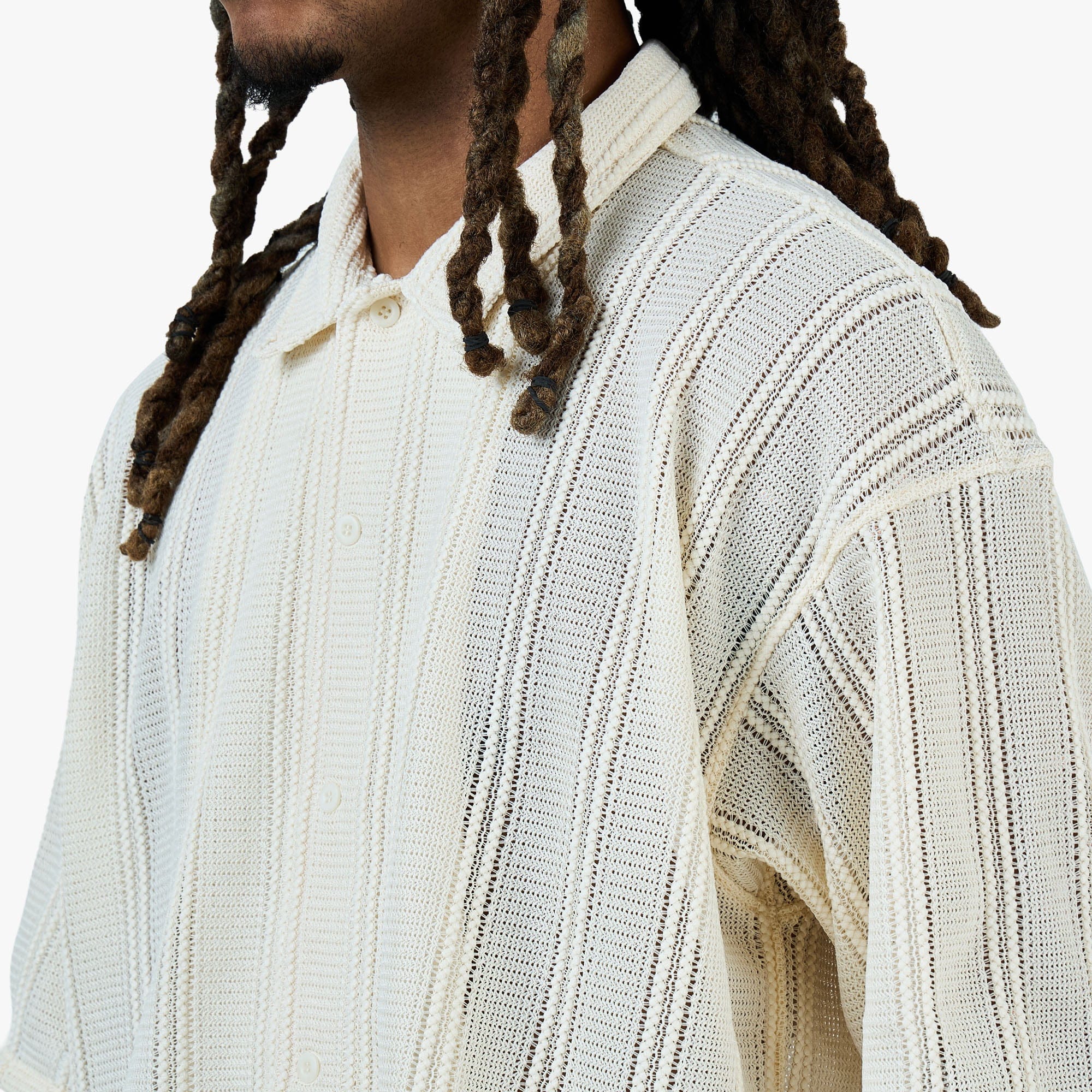 BEAMS Mesh Open Collar Shirt / Off White