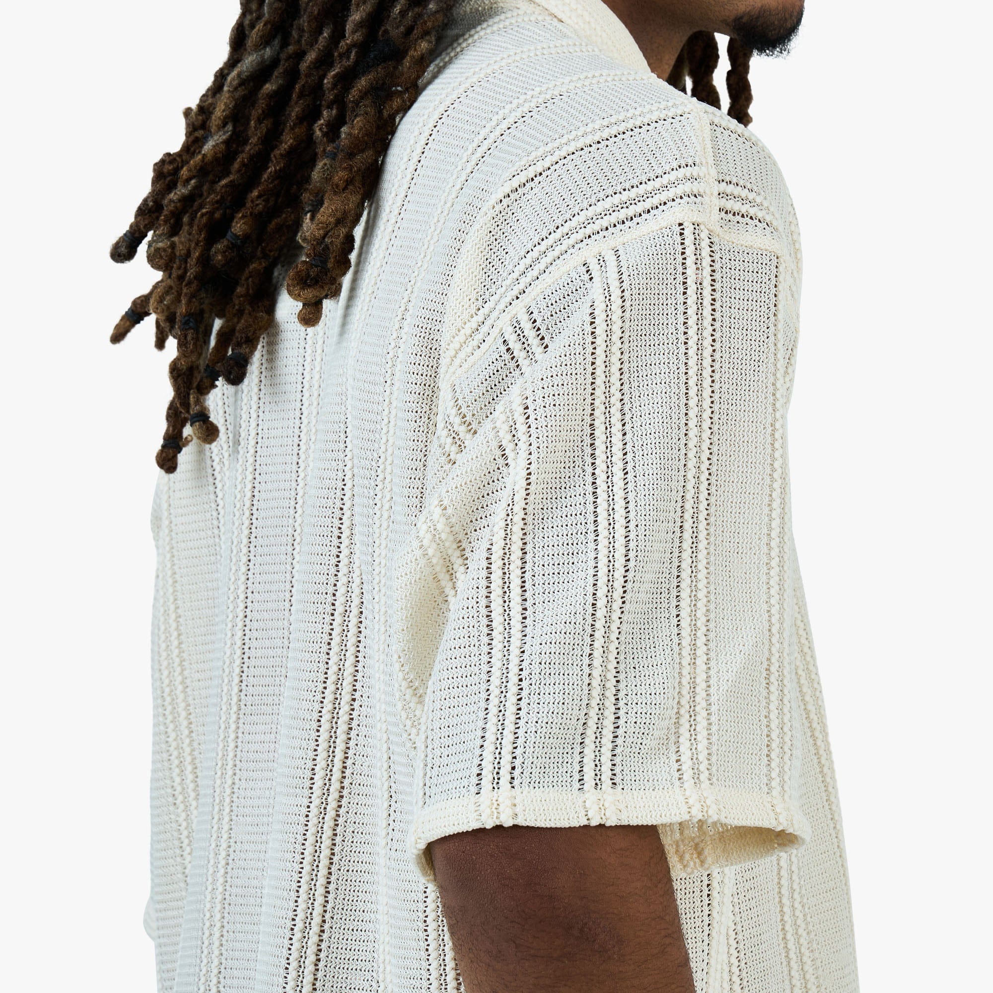 BEAMS Mesh Open Collar Shirt / Off White