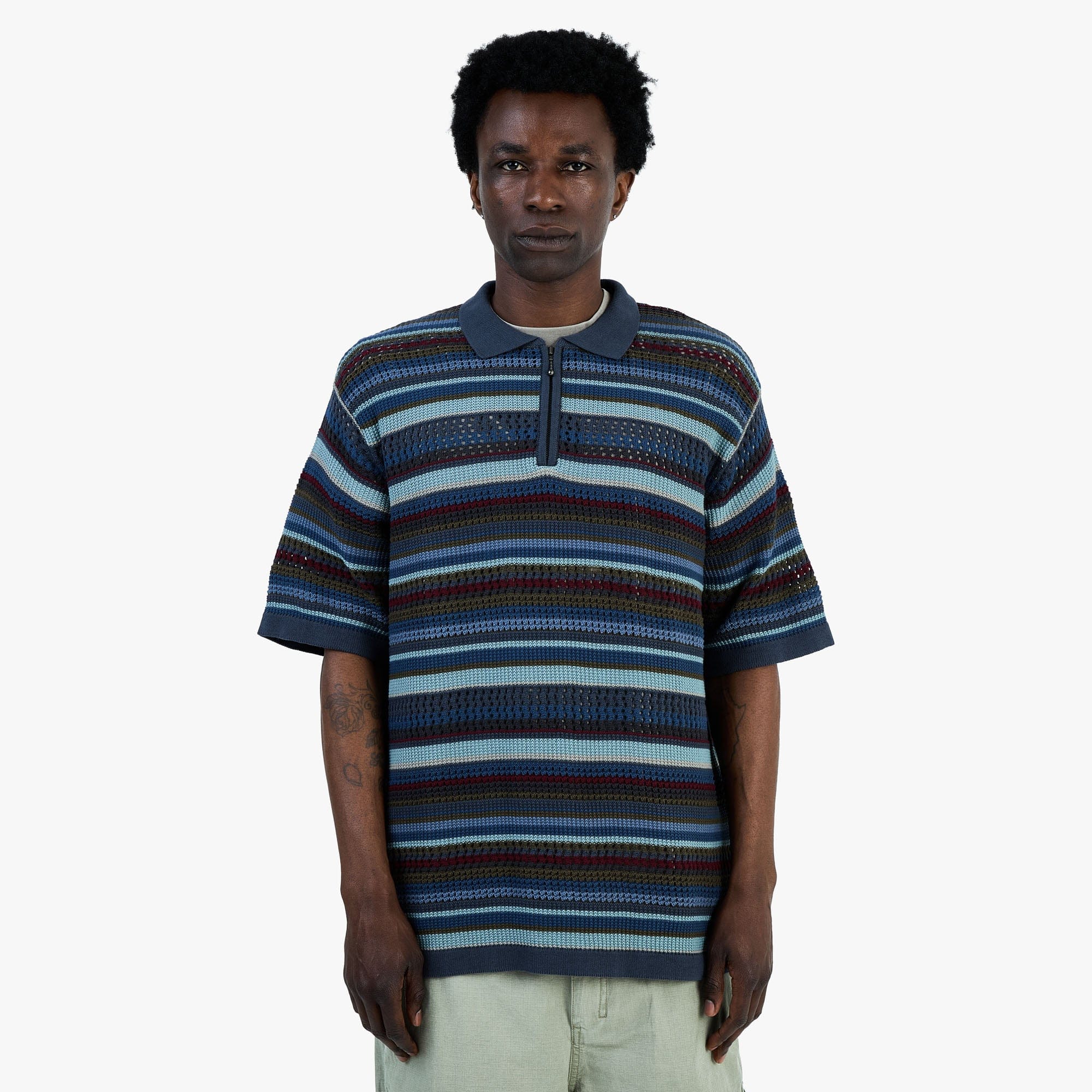 Thisisneverthat Striped S/S Knit Polo / Dark Navy