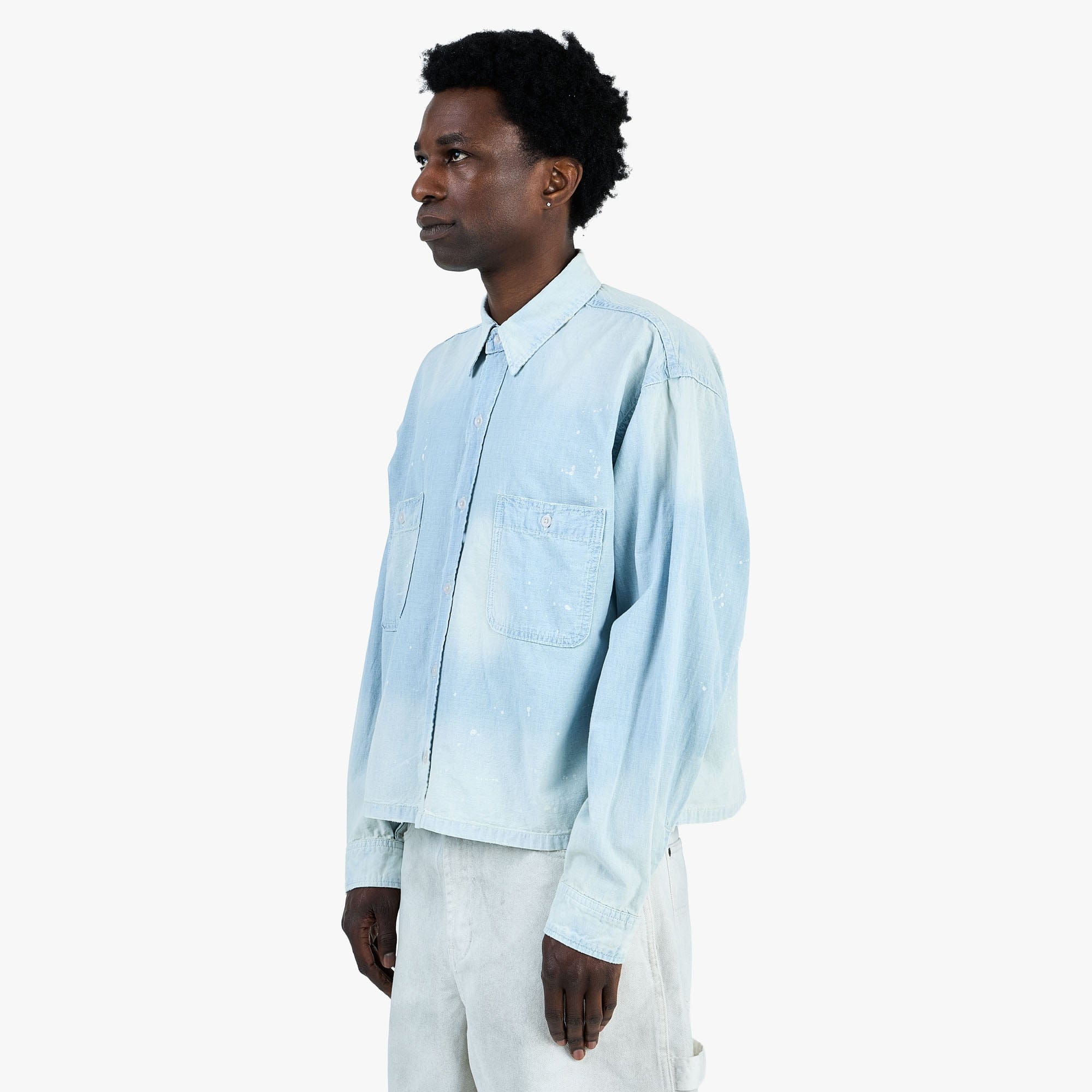 BEAMS Damage Chambray Shirt / Fade Blue