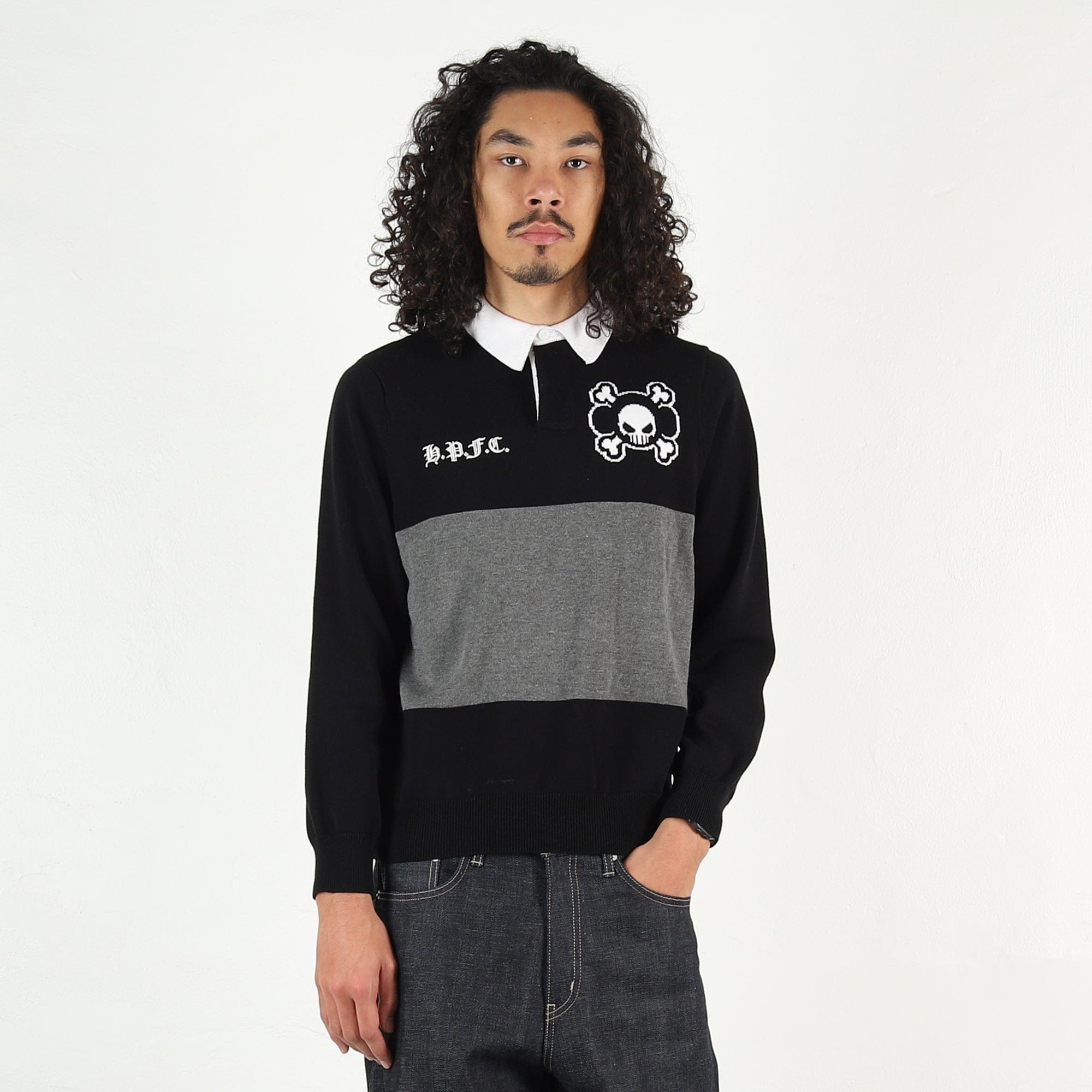 Happy99 Game Over Knit Polo - Black/Grey