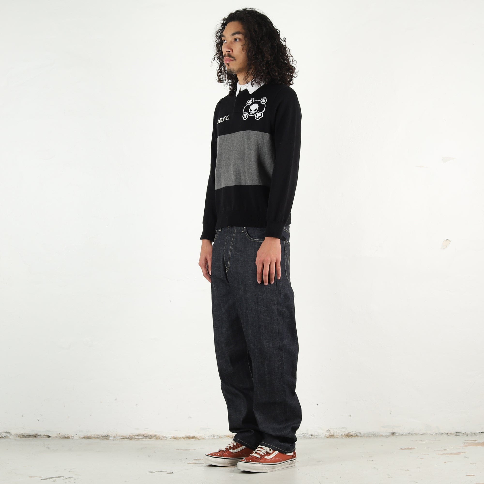 Happy99 Game Over Knit Polo - Black/Grey