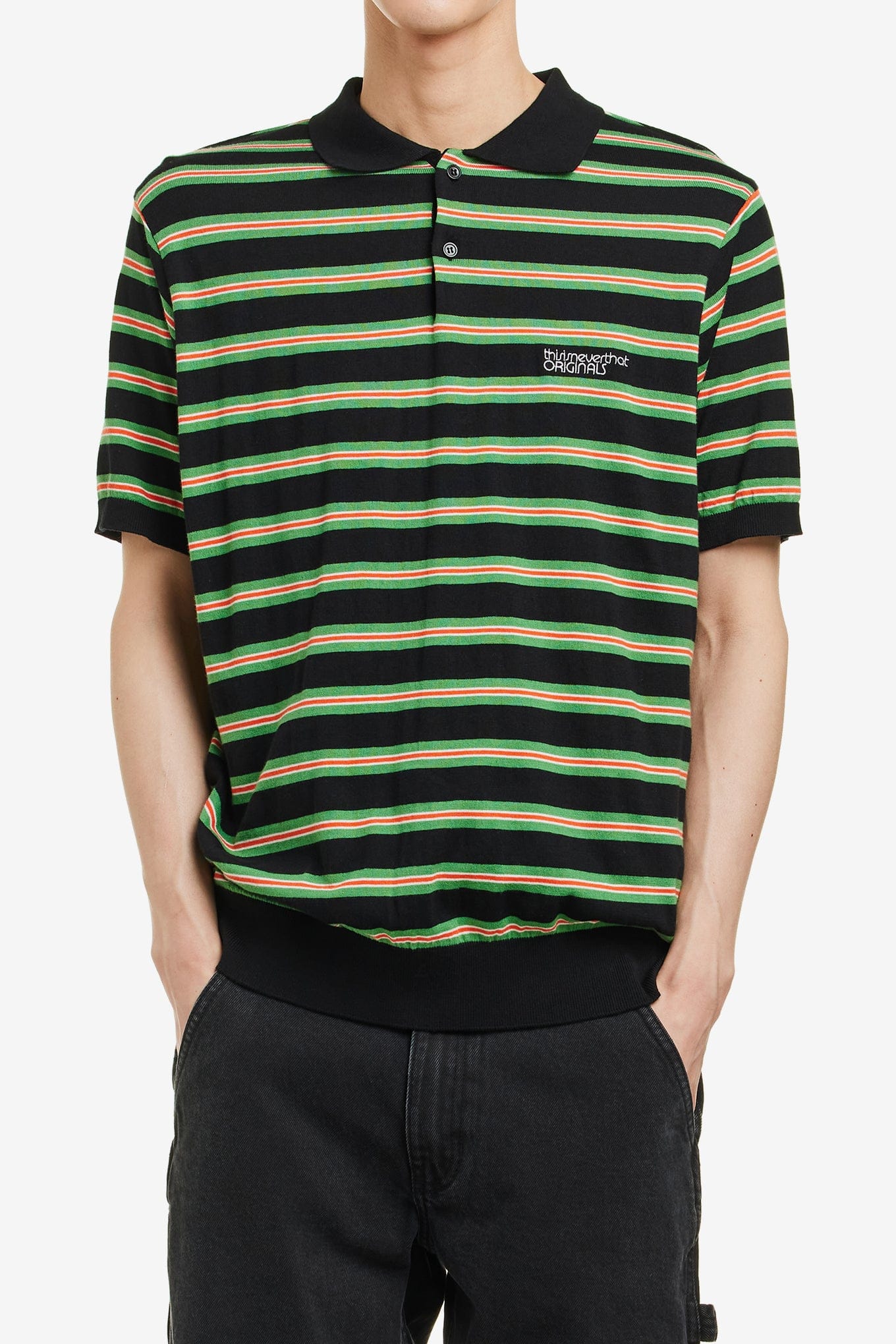 Thisisneverthat STRIPED KNIT POLO