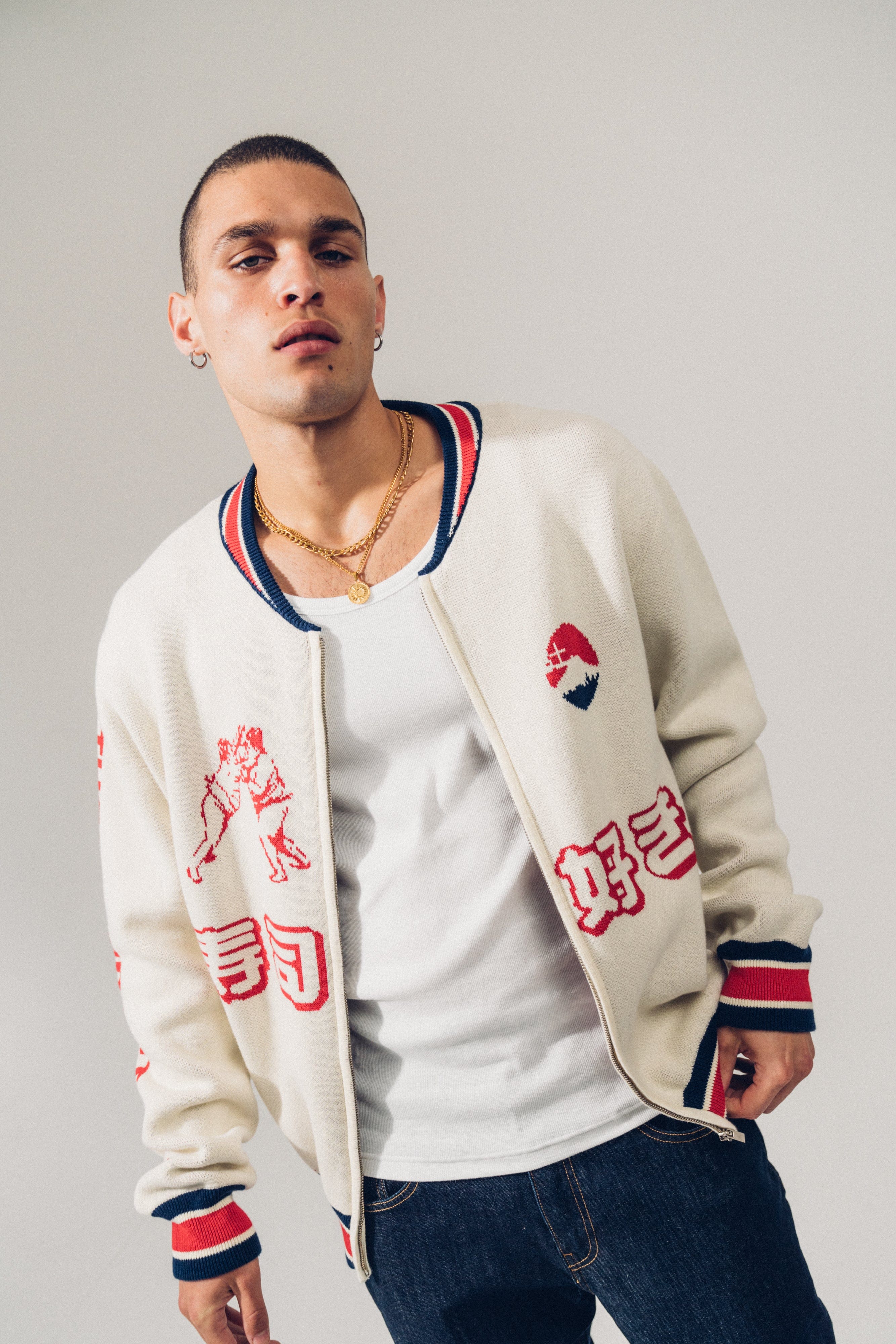 A Thousand Futures Ritual Knit Zip Bomber - Beige