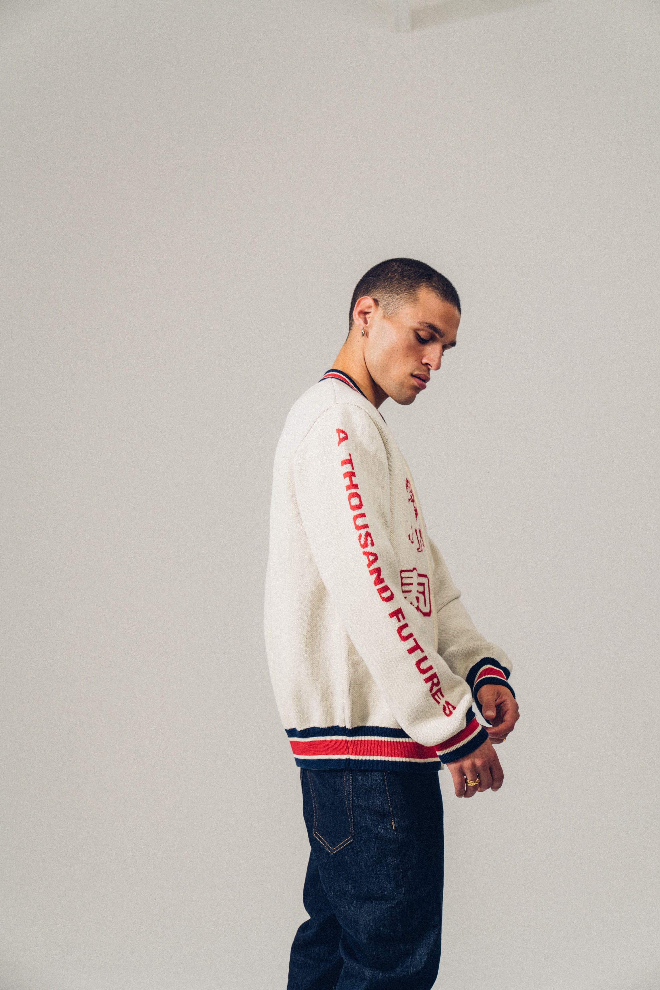 A Thousand Futures Ritual Knit Zip Bomber - Beige