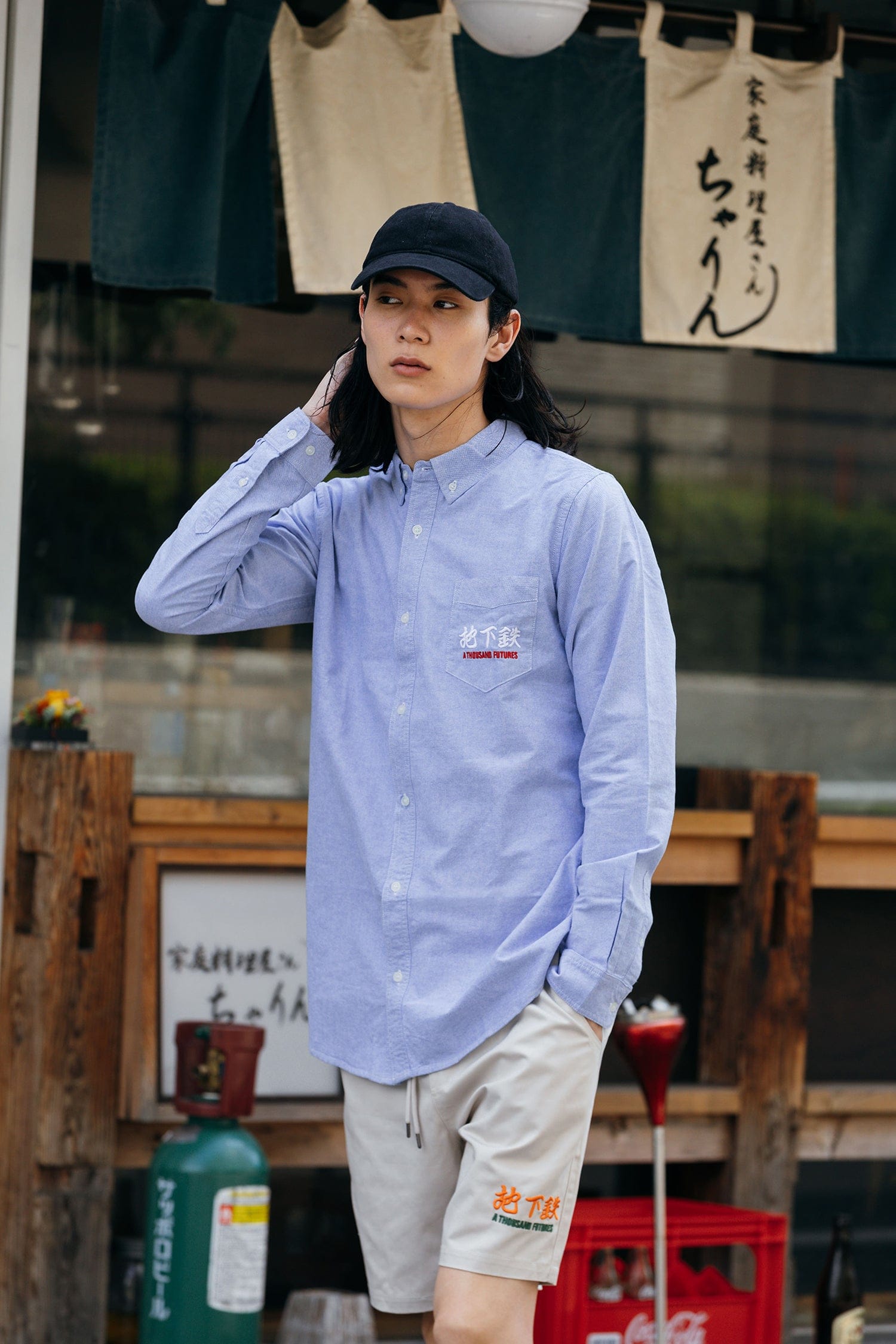 A Thousand Futures Logo Cotton Oxford Shirt - Classic Blue