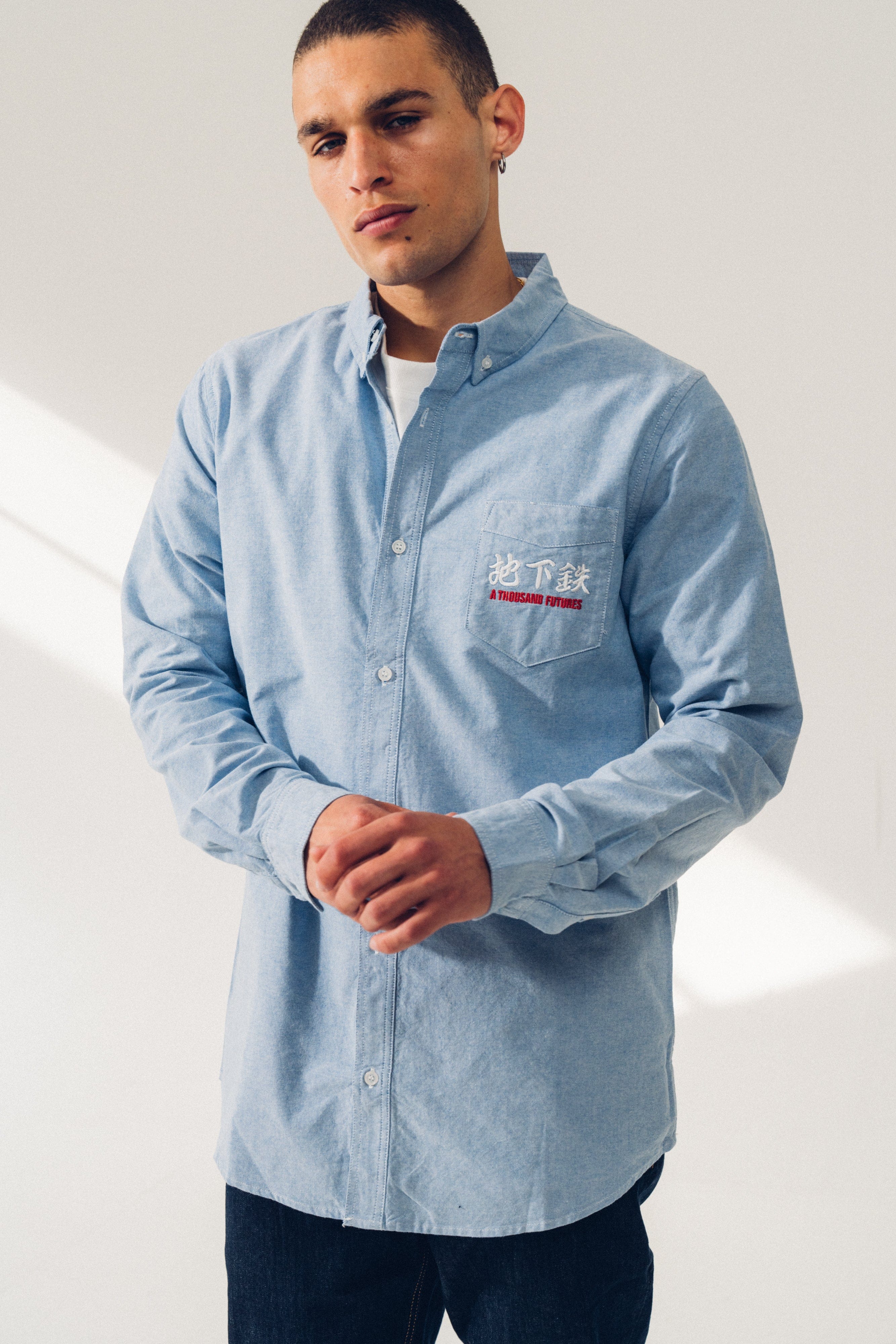 A Thousand Futures Logo Cotton Oxford Shirt - Classic Blue