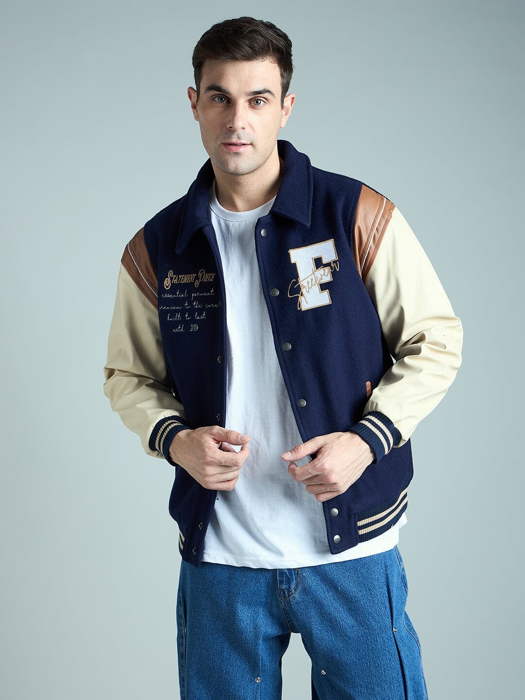 Fugazee Navy Statement Woollen Varsity Jacket