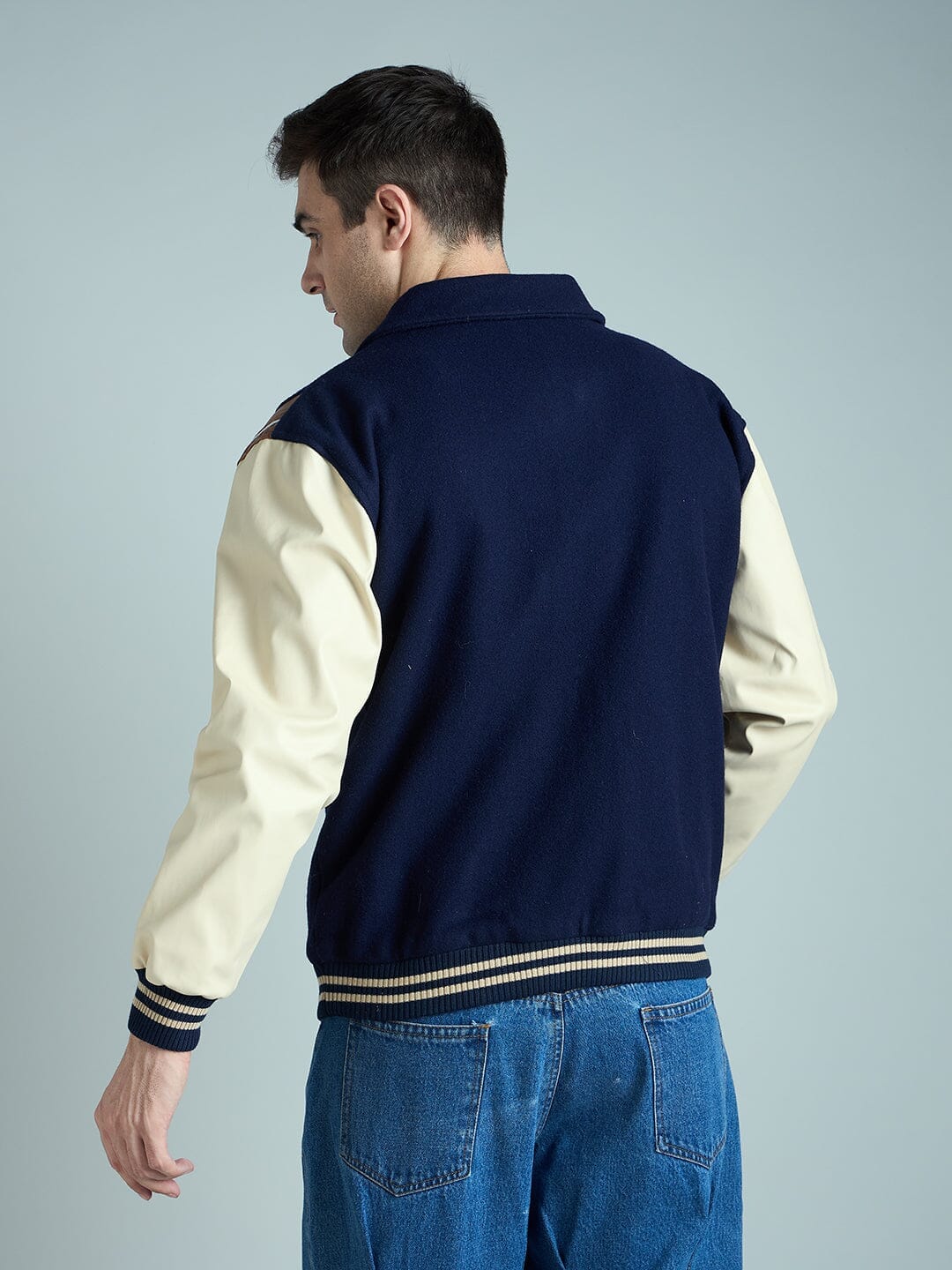 Fugazee Navy Statement Woollen Varsity Jacket