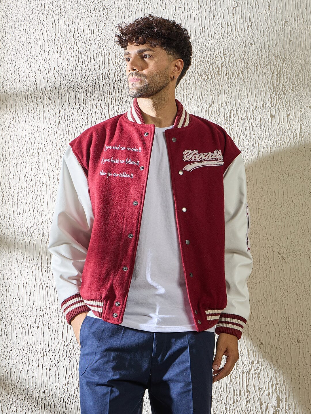 Fugazee Maroon Statement Woollen Varsity Jacket