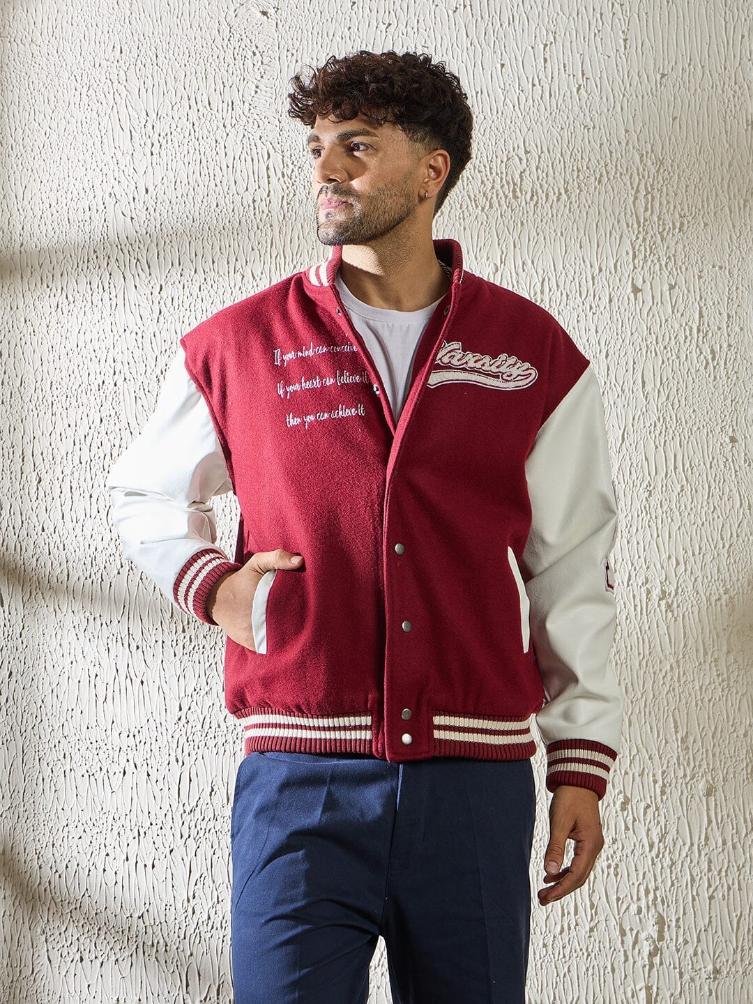 Fugazee Maroon Statement Woollen Varsity Jacket