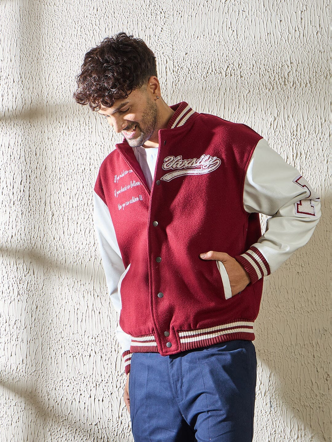 Fugazee Maroon Statement Woollen Varsity Jacket