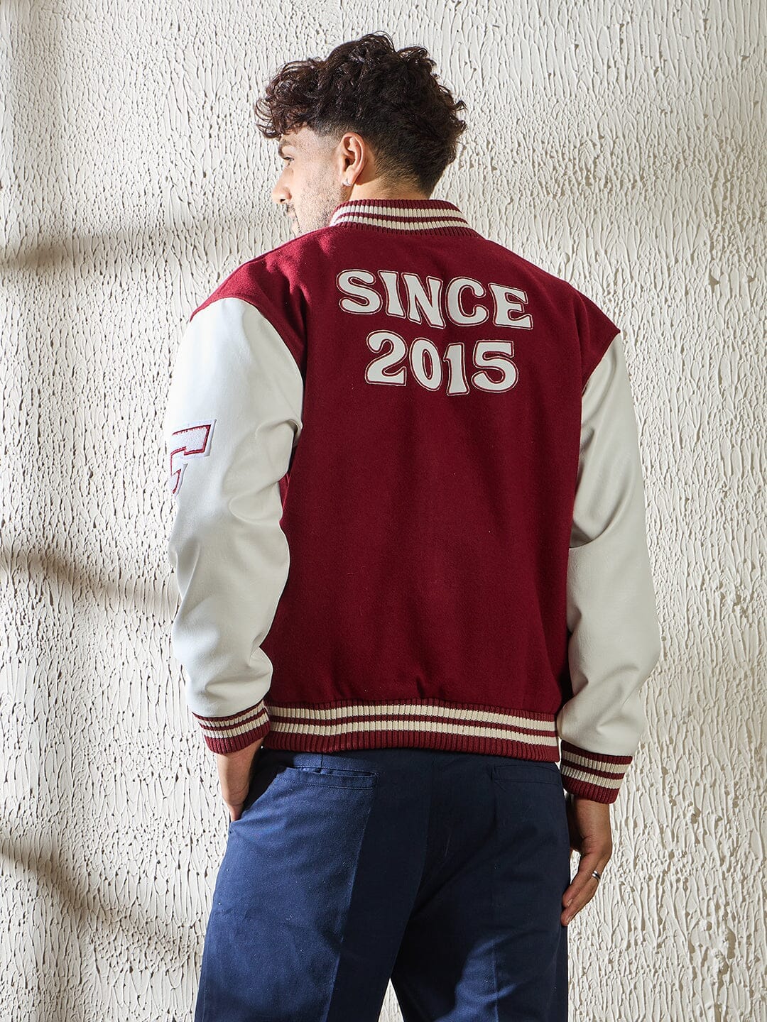 Fugazee Maroon Statement Woollen Varsity Jacket