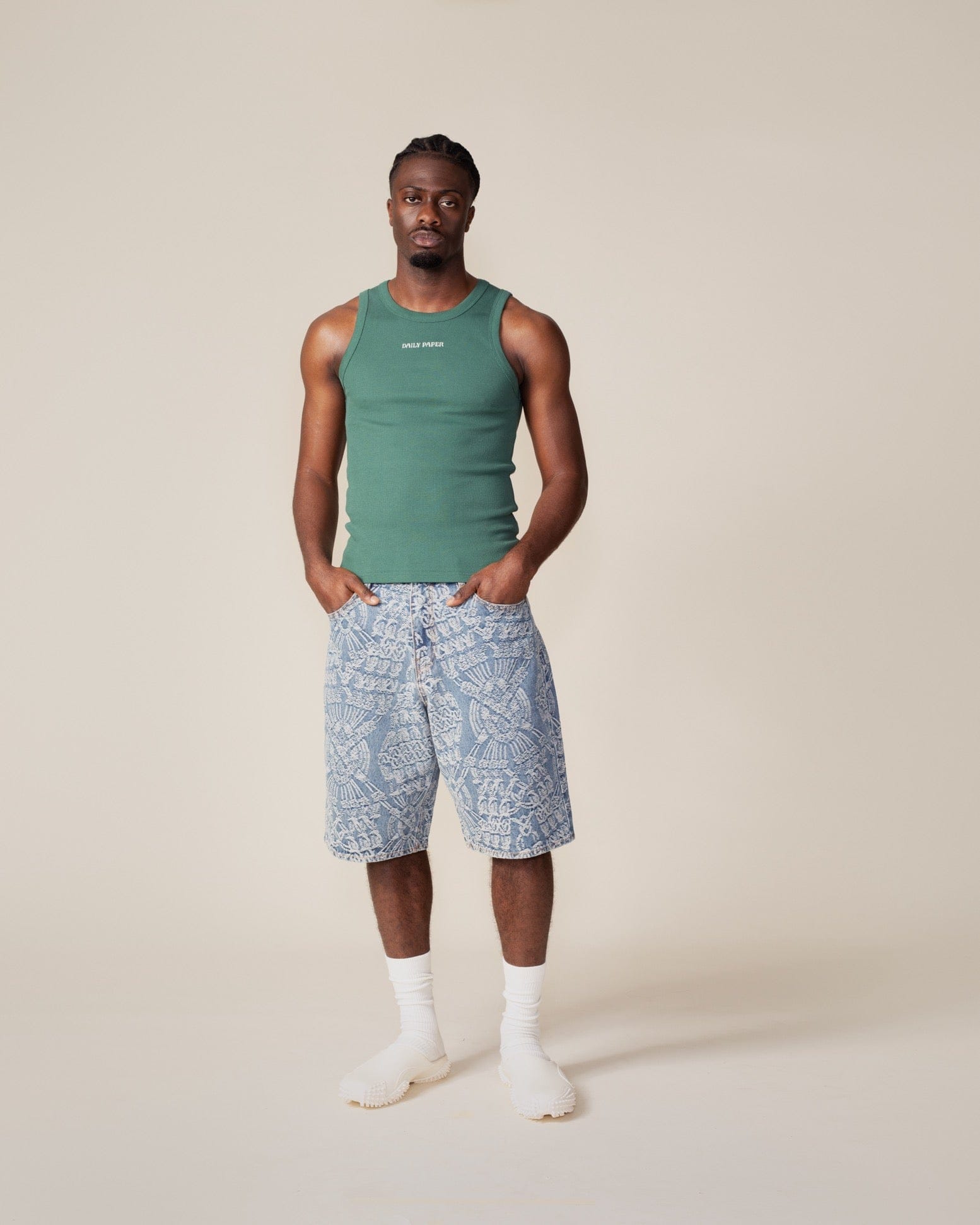 Blue Mid Blue Macrame Denim Shorts