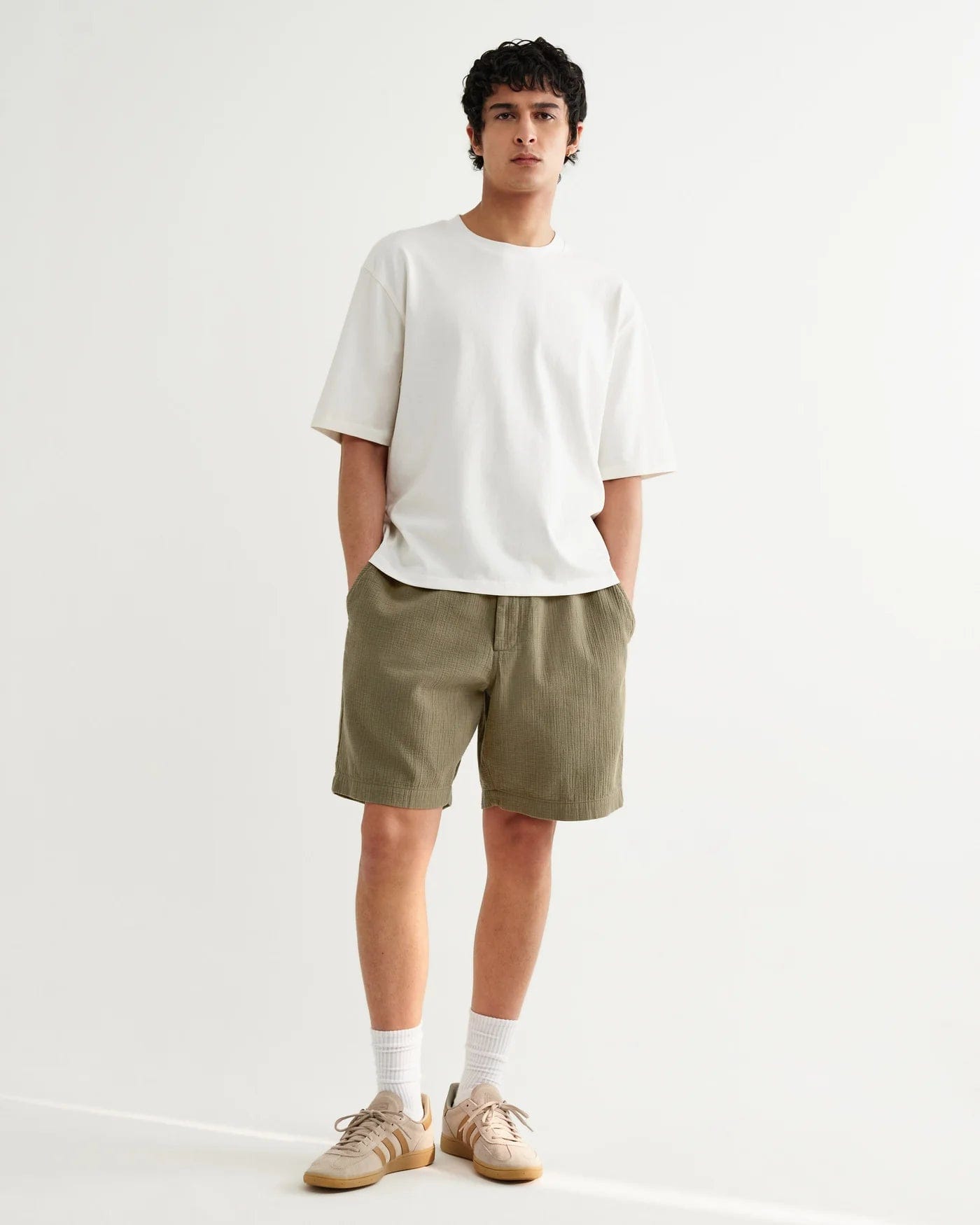 Wax London Kurt Crinkle Cotton Linen Short - Khaki