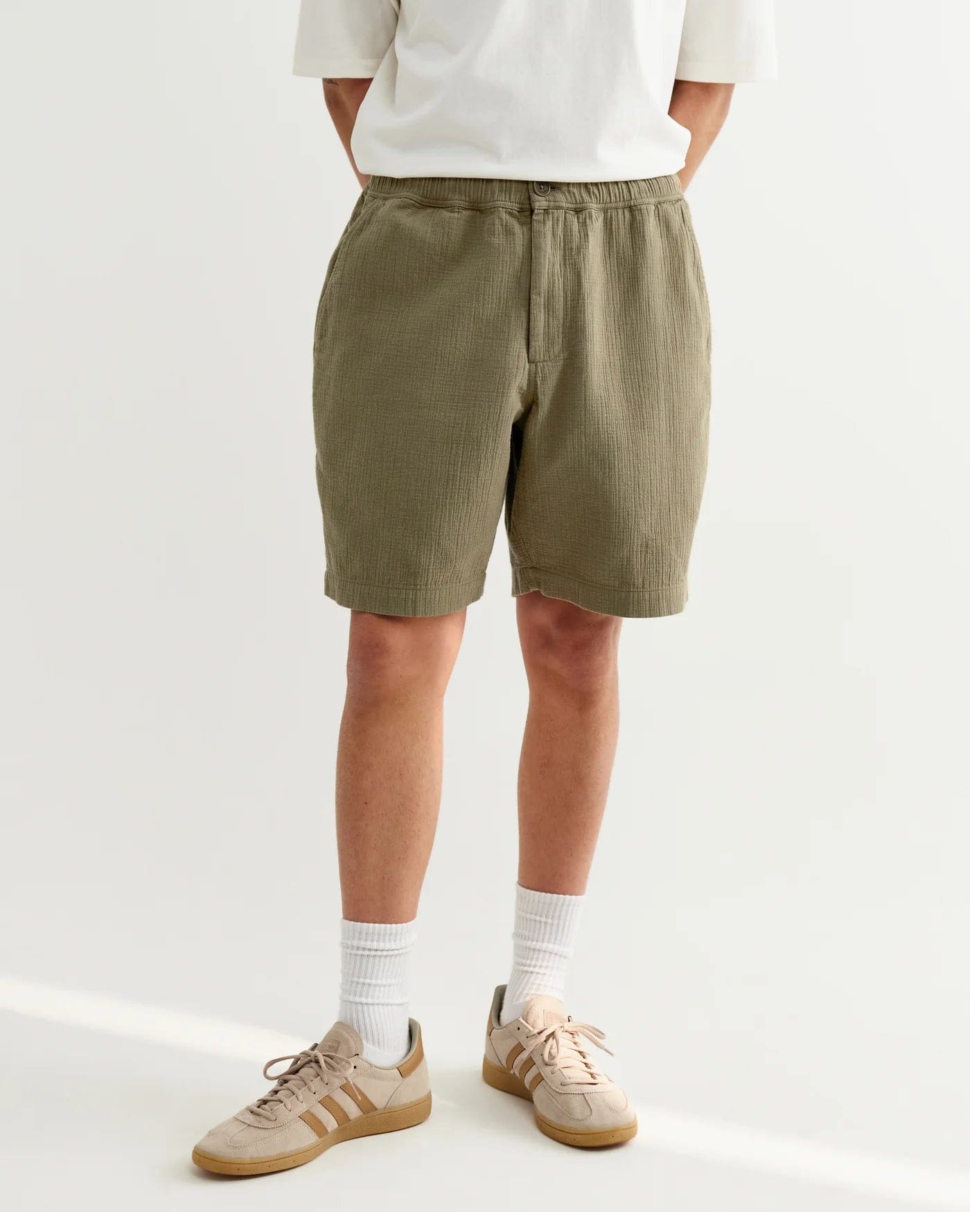 Wax London Kurt Crinkle Cotton Linen Short - Khaki