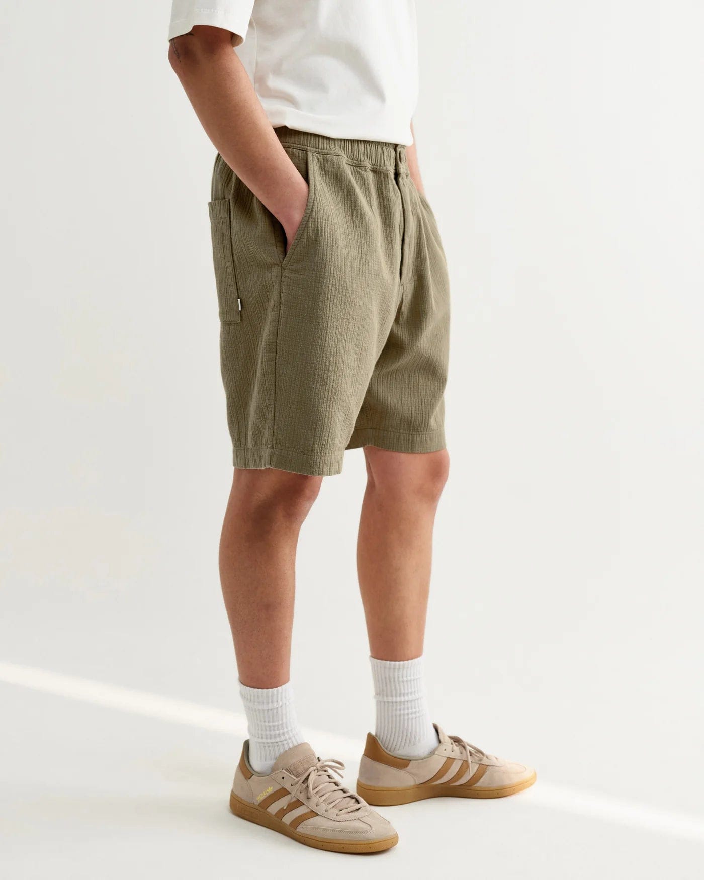 Wax London Kurt Crinkle Cotton Linen Short - Khaki