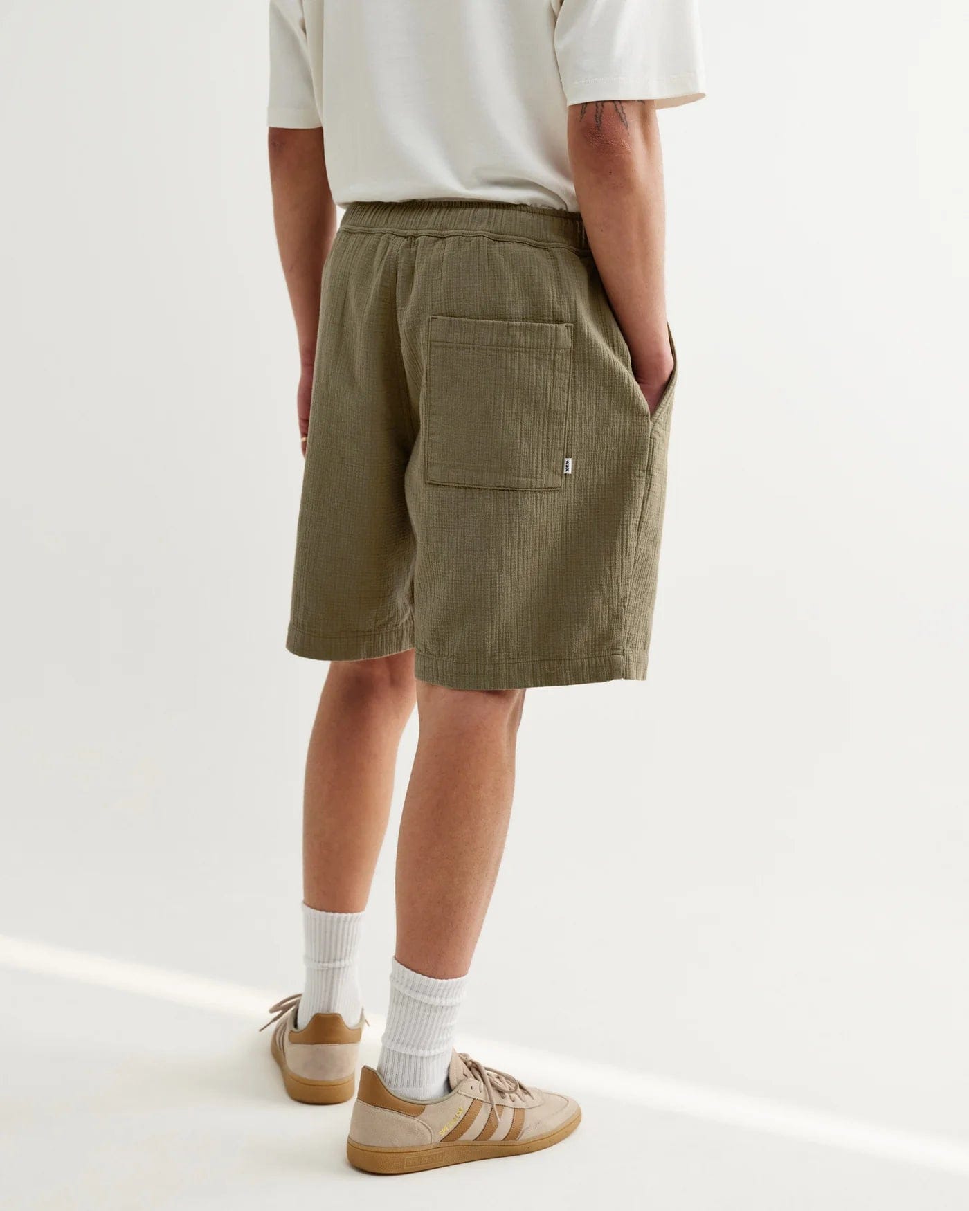 Wax London Kurt Crinkle Cotton Linen Short - Khaki