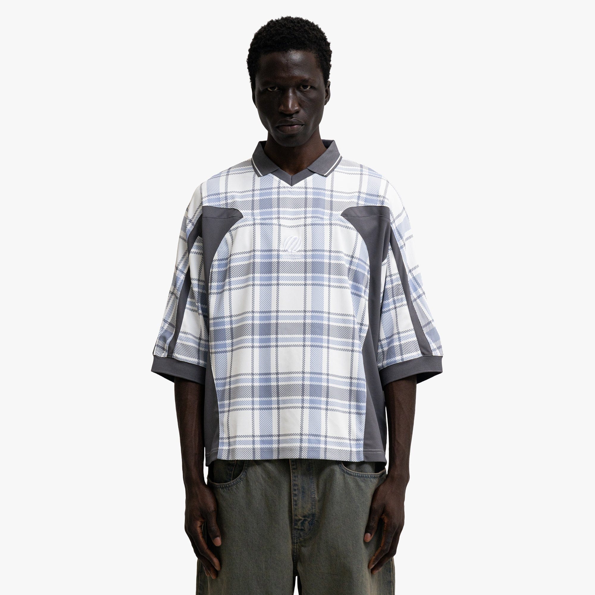 Metalwood Paneled 3/4 Sleeve Polo / Ice