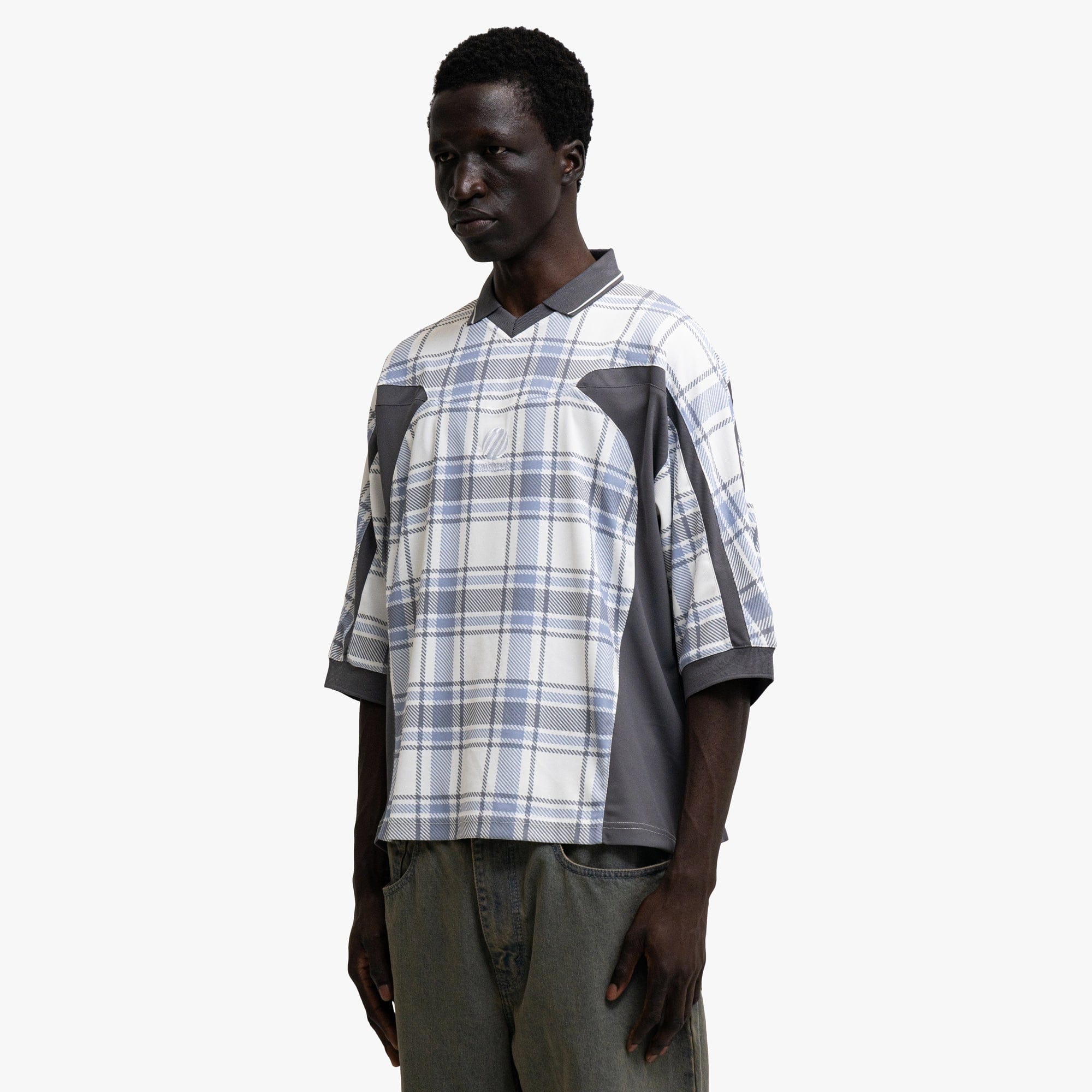 Metalwood Paneled 3/4 Sleeve Polo / Ice