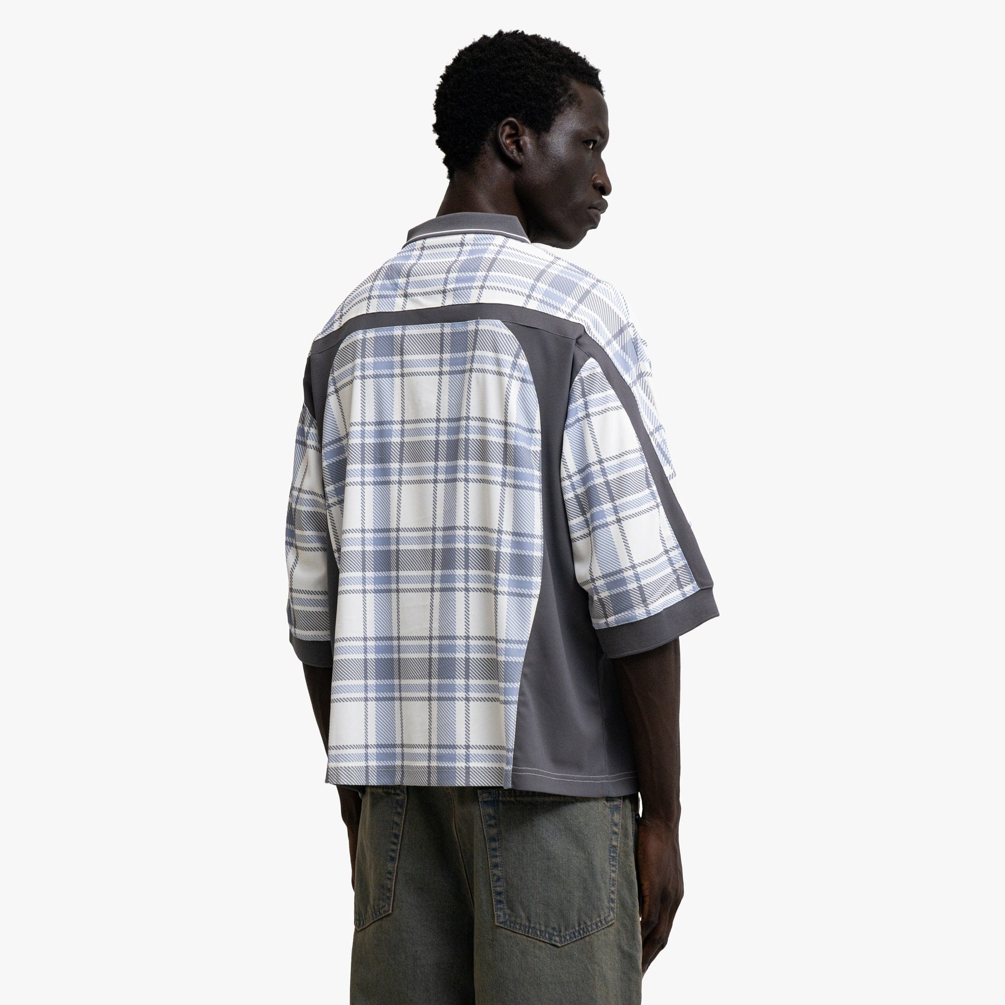 Metalwood Paneled 3/4 Sleeve Polo / Ice