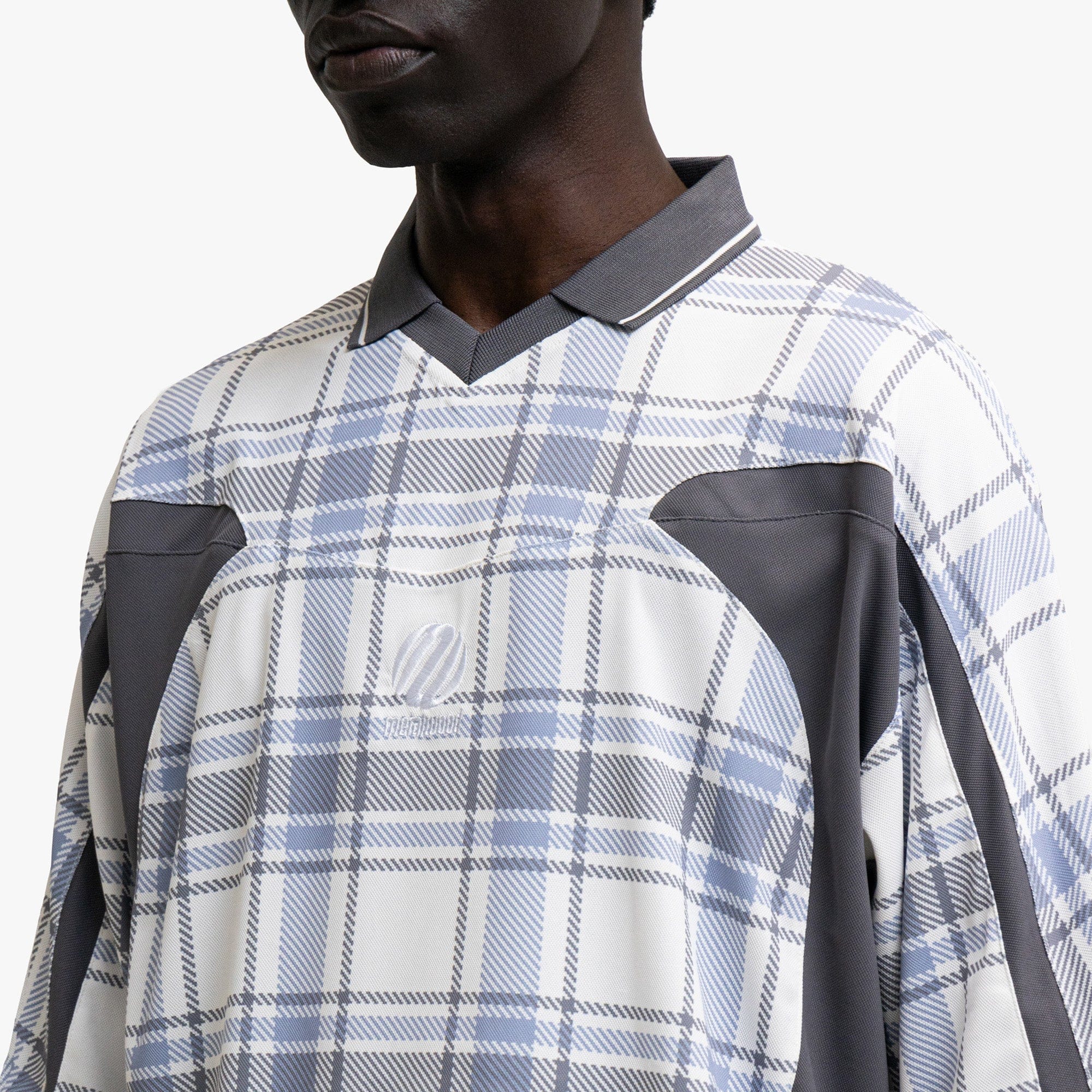 Metalwood Paneled 3/4 Sleeve Polo / Ice