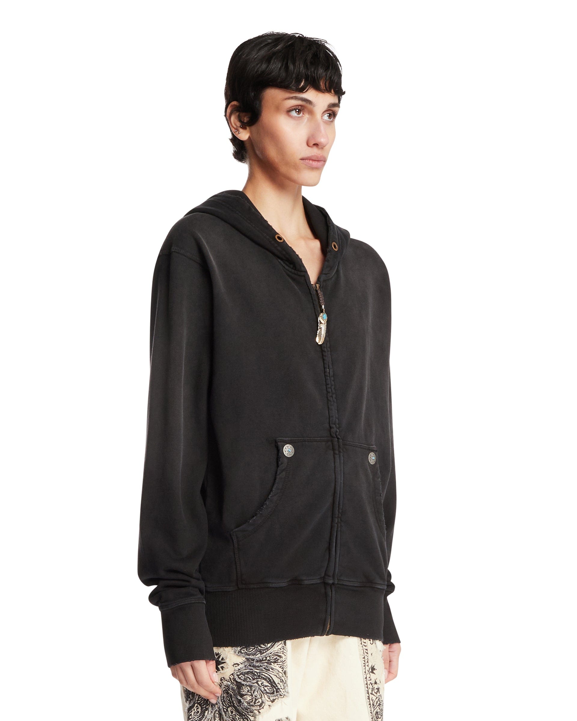 ANTIK DENIM Felpa Con Zip In Cotone Nera