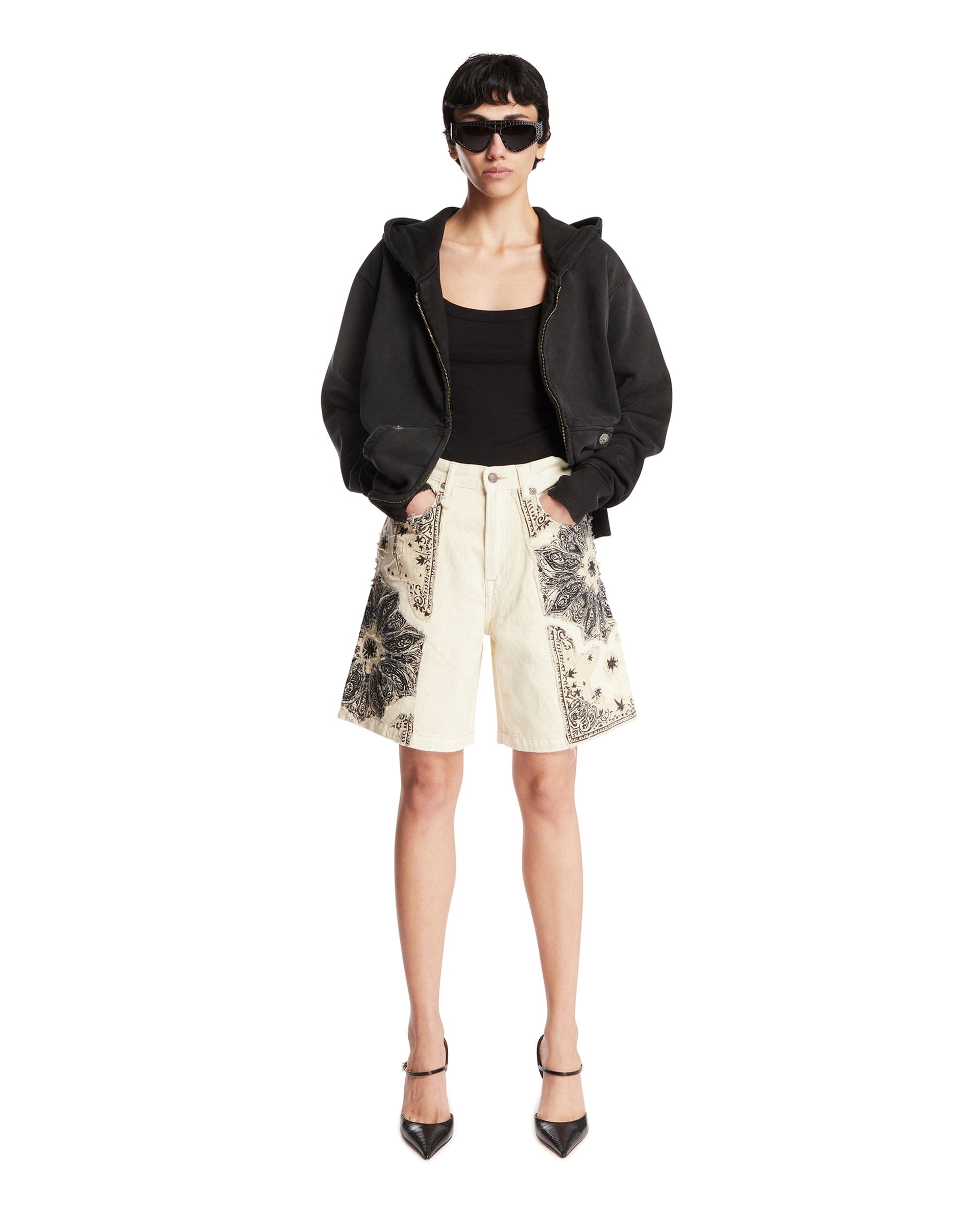 ANTIK DENIM Felpa Con Zip In Cotone Nera