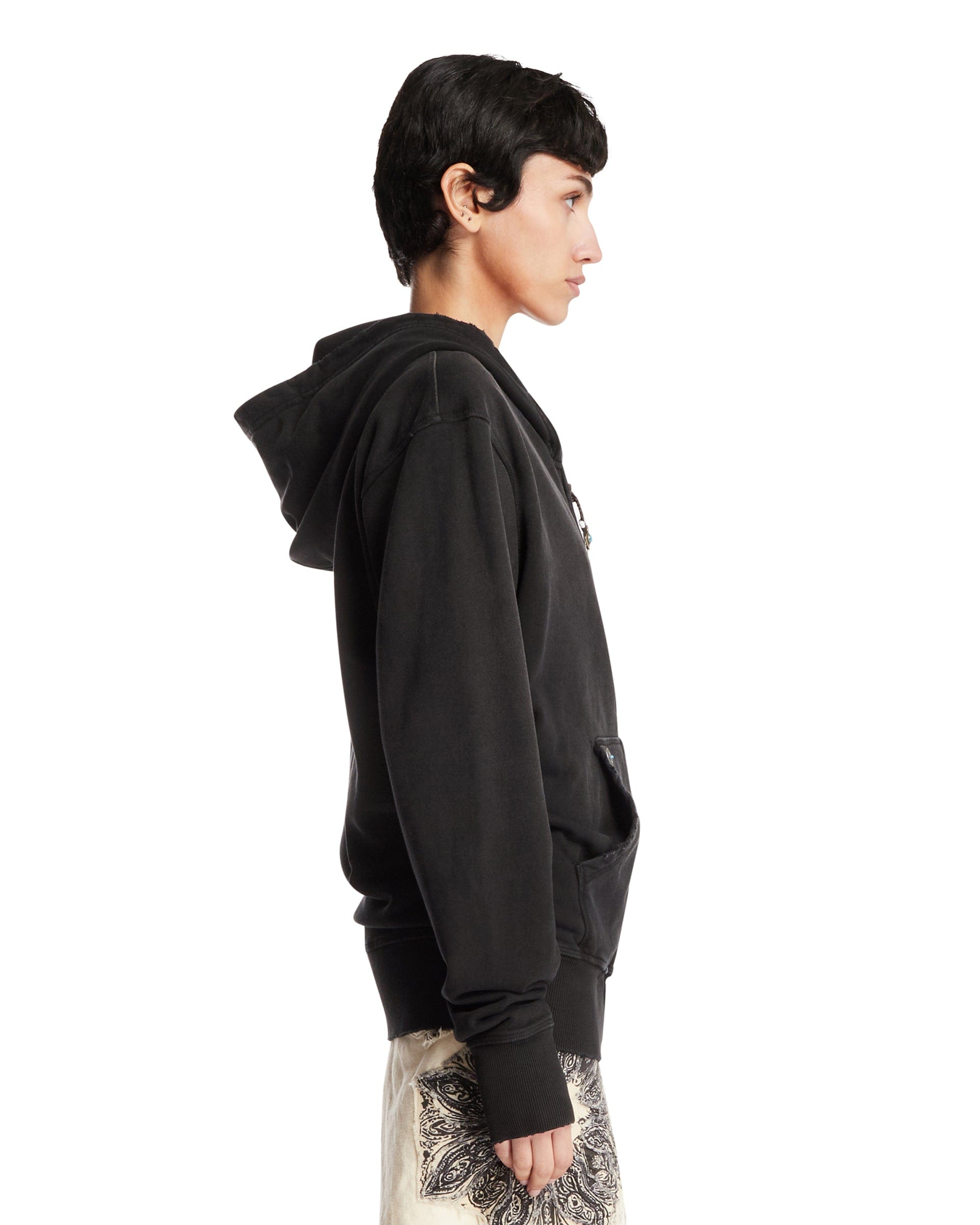 ANTIK DENIM Felpa Con Zip In Cotone Nera