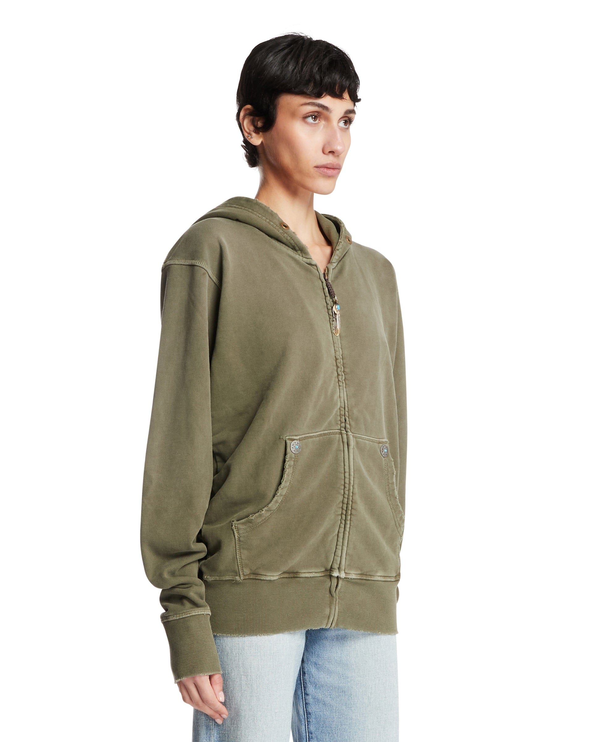 ANTIK DENIM Felpa Con Zip In Cotone Verde