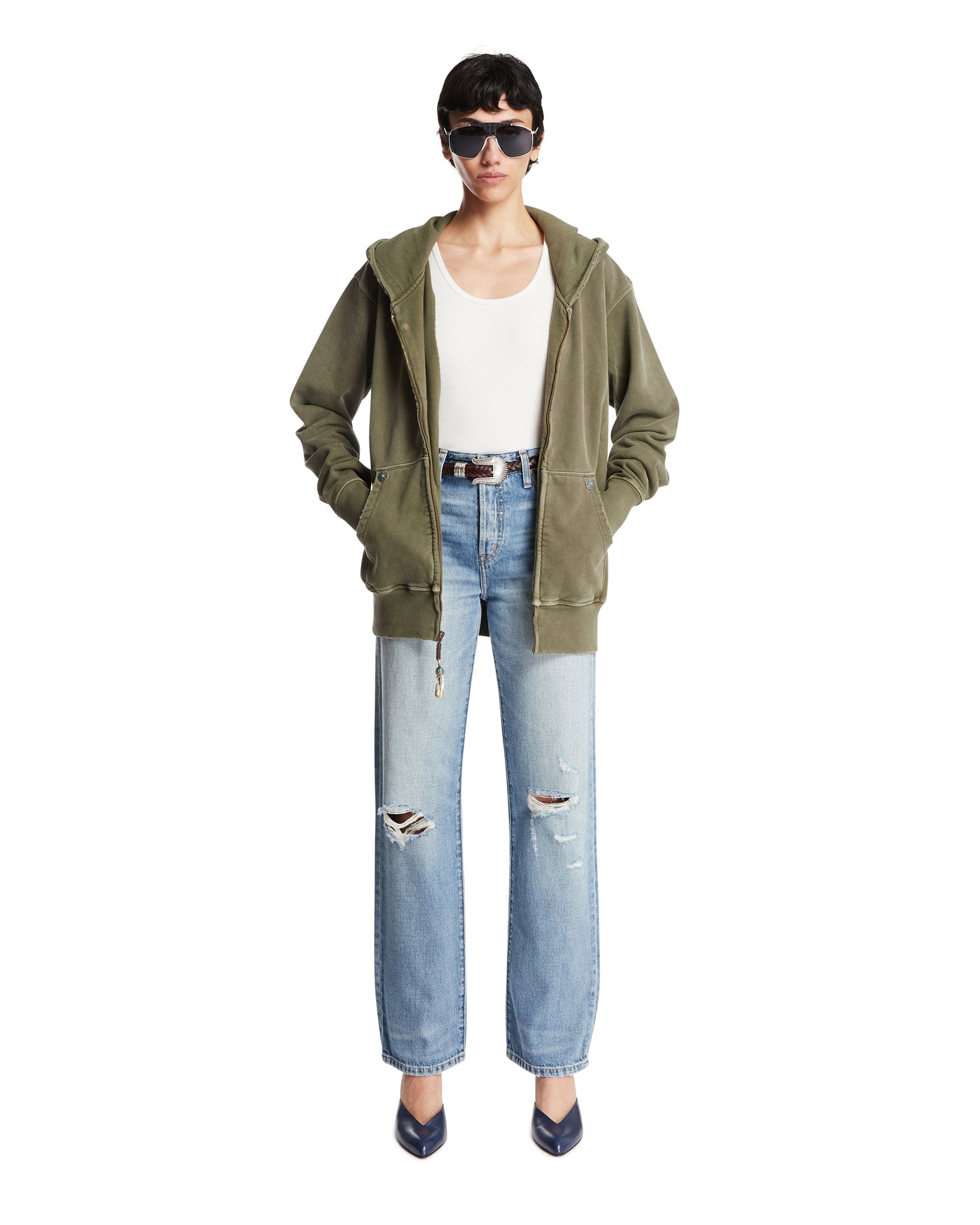 ANTIK DENIM Felpa Con Zip In Cotone Verde