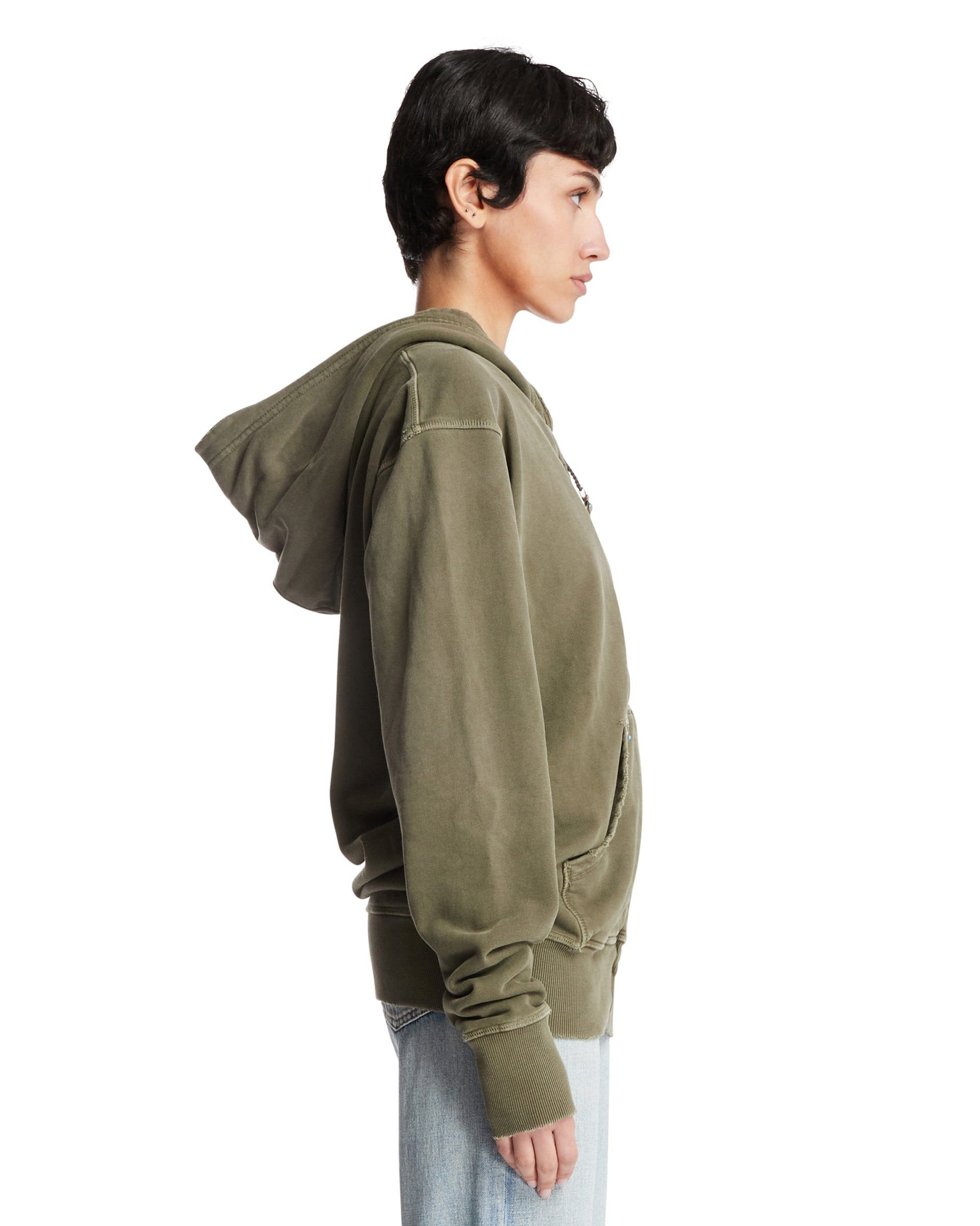 ANTIK DENIM Felpa Con Zip In Cotone Verde