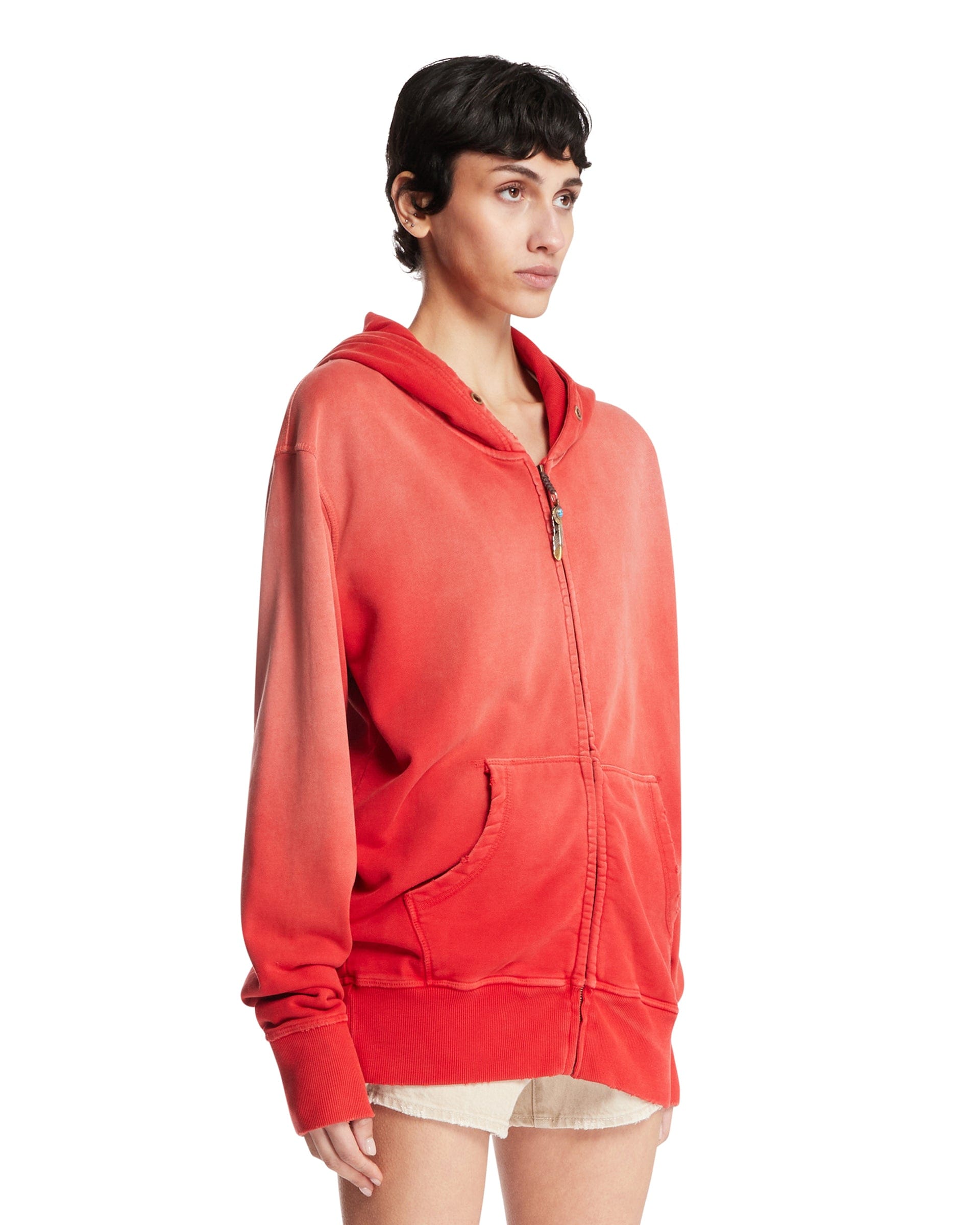 ANTIK DENIM Felpa Con Zip In Cotone Rossa
