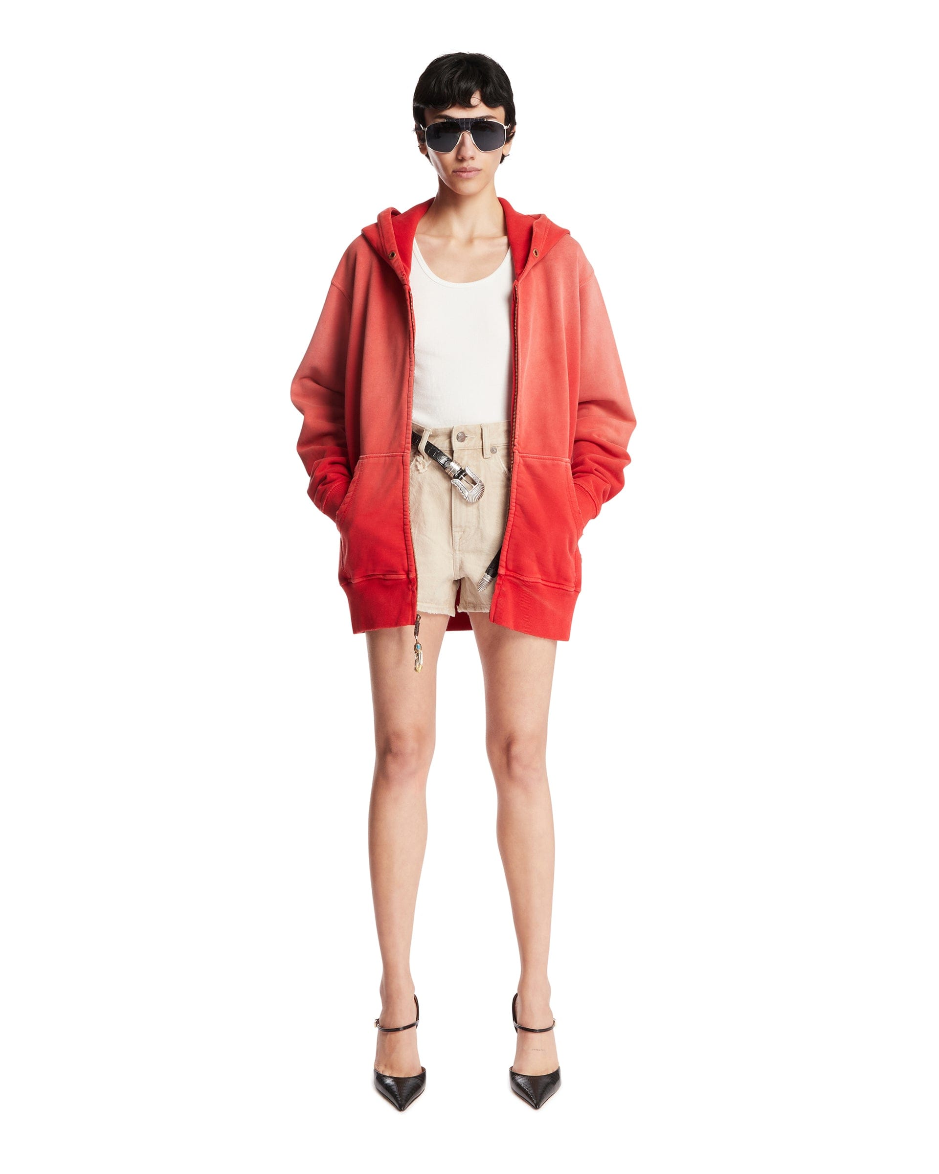 ANTIK DENIM Felpa Con Zip In Cotone Rossa