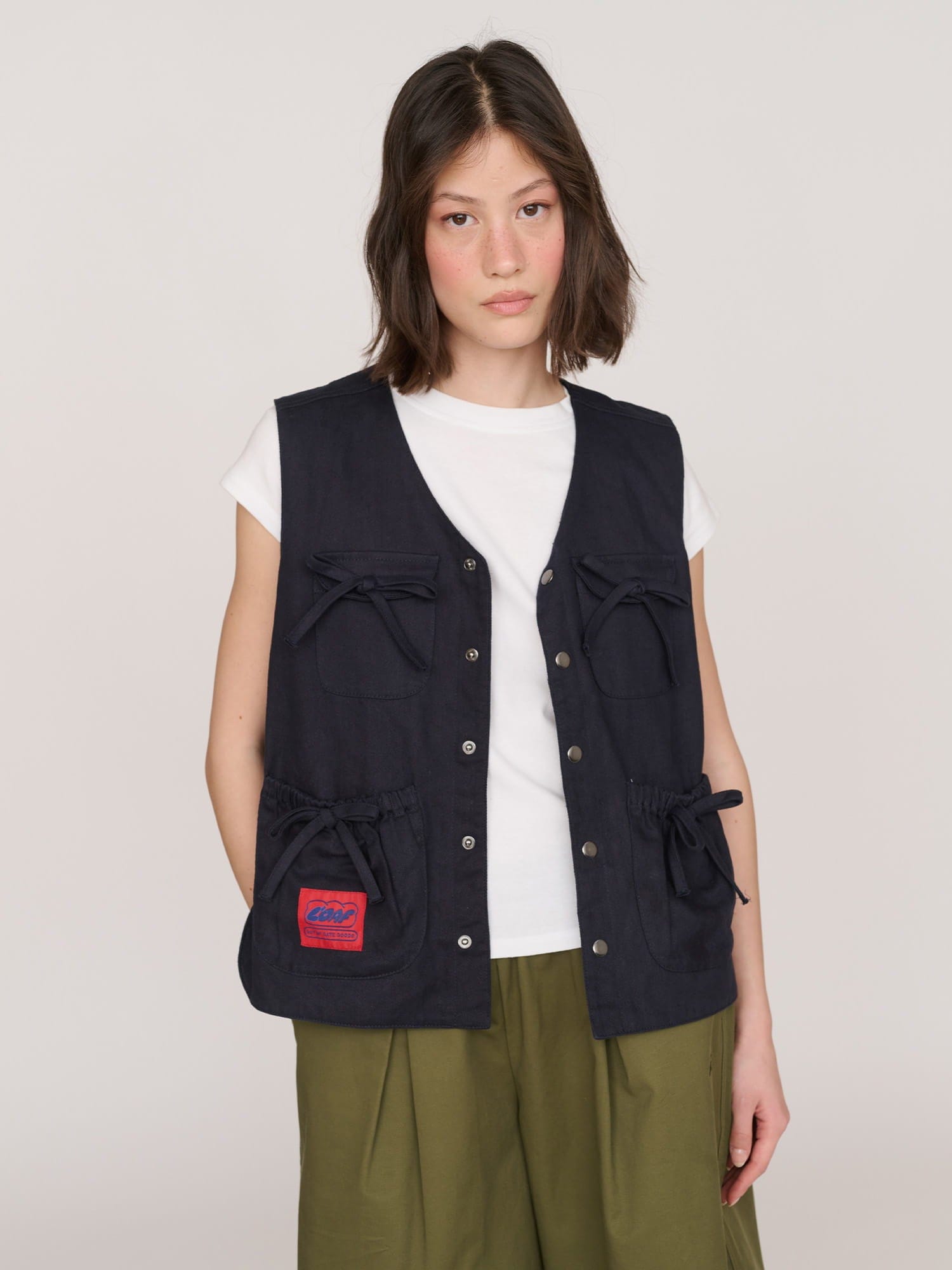 Lazy Oaf Bow Pocket Navy Gilet