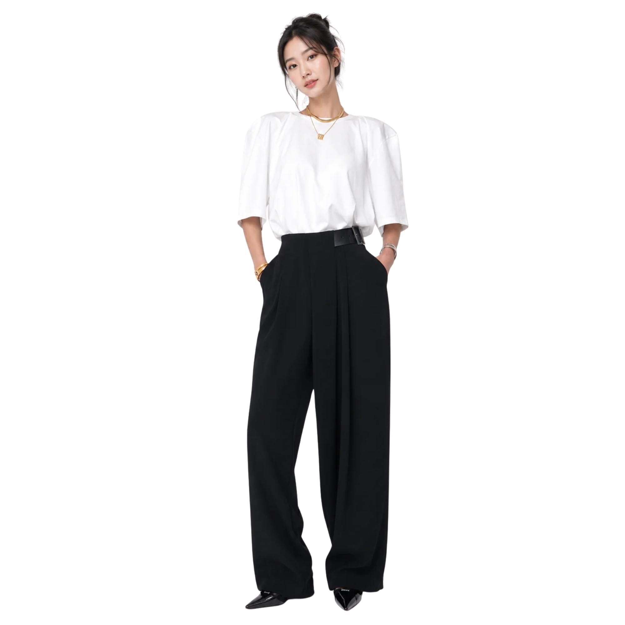K-Fashion PLEATED WIDE - LEG TAILORED TROUSERS (بنطلون) BUKCHON