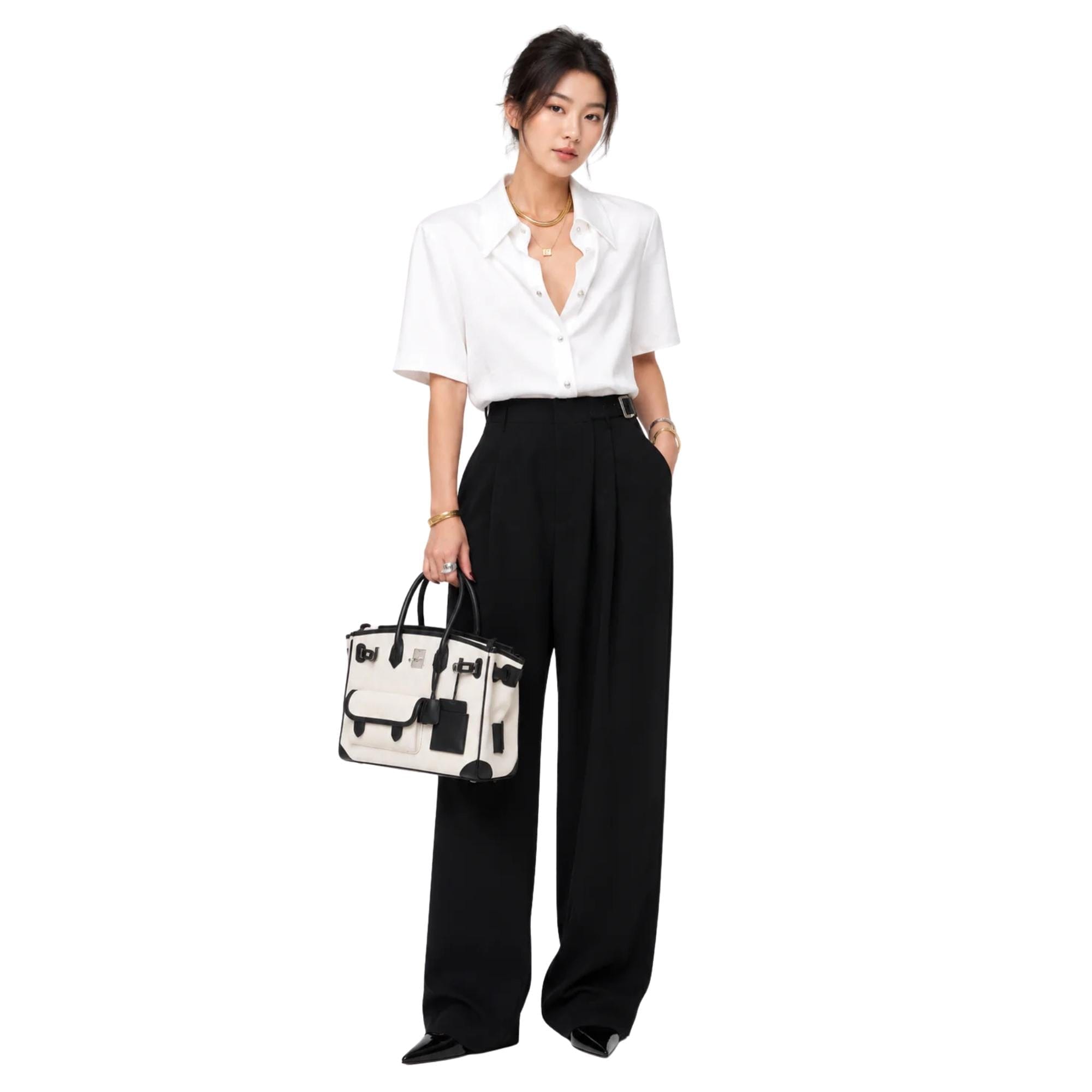 K-Fashion PLEATED WIDE - LEG TAILORED TROUSERS (بنطلون) BUKCHON