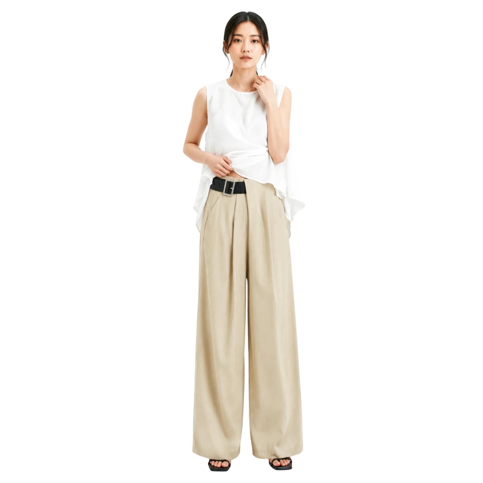 K-Fashion PLEATED WIDE - LEG TAILORED TROUSERS (بنطلون) BUKCHON