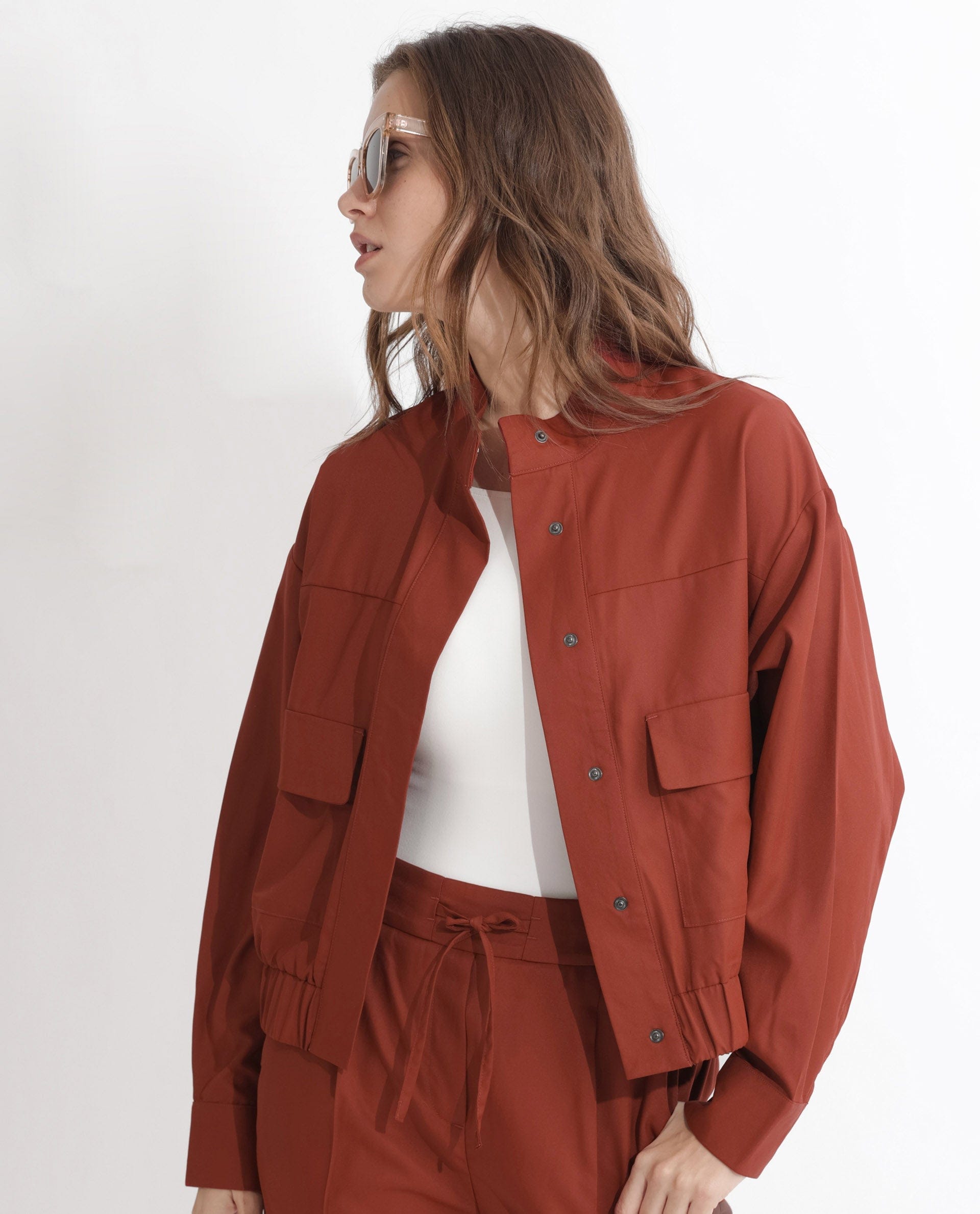 Rareism Women's Ruks Orange Polyester High Neck Plain Regular Fit Jacket