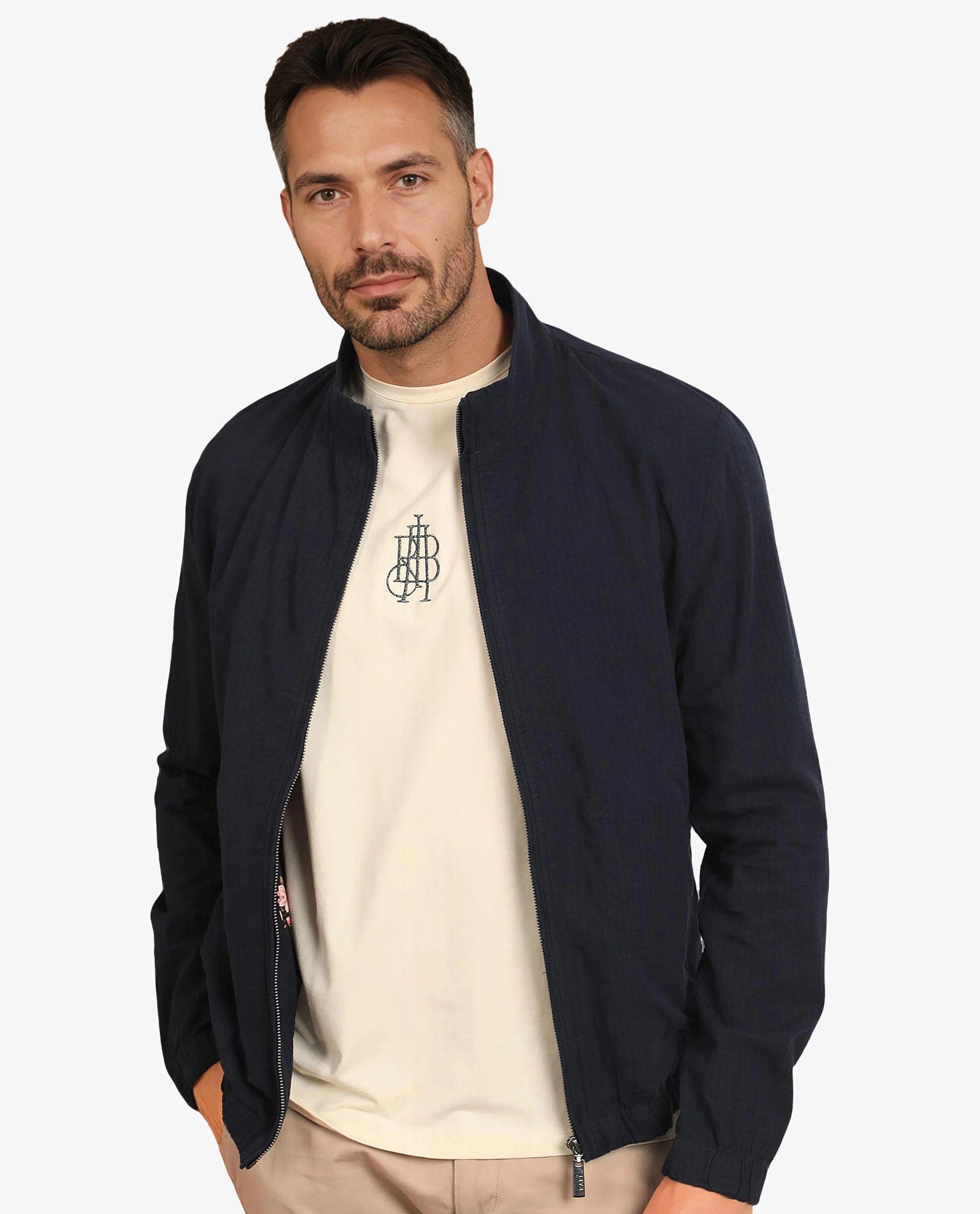RARE Rabbit Men's Kenny Navy Polyester Plain Regular Fit Full Sleeve High Neck Jacket