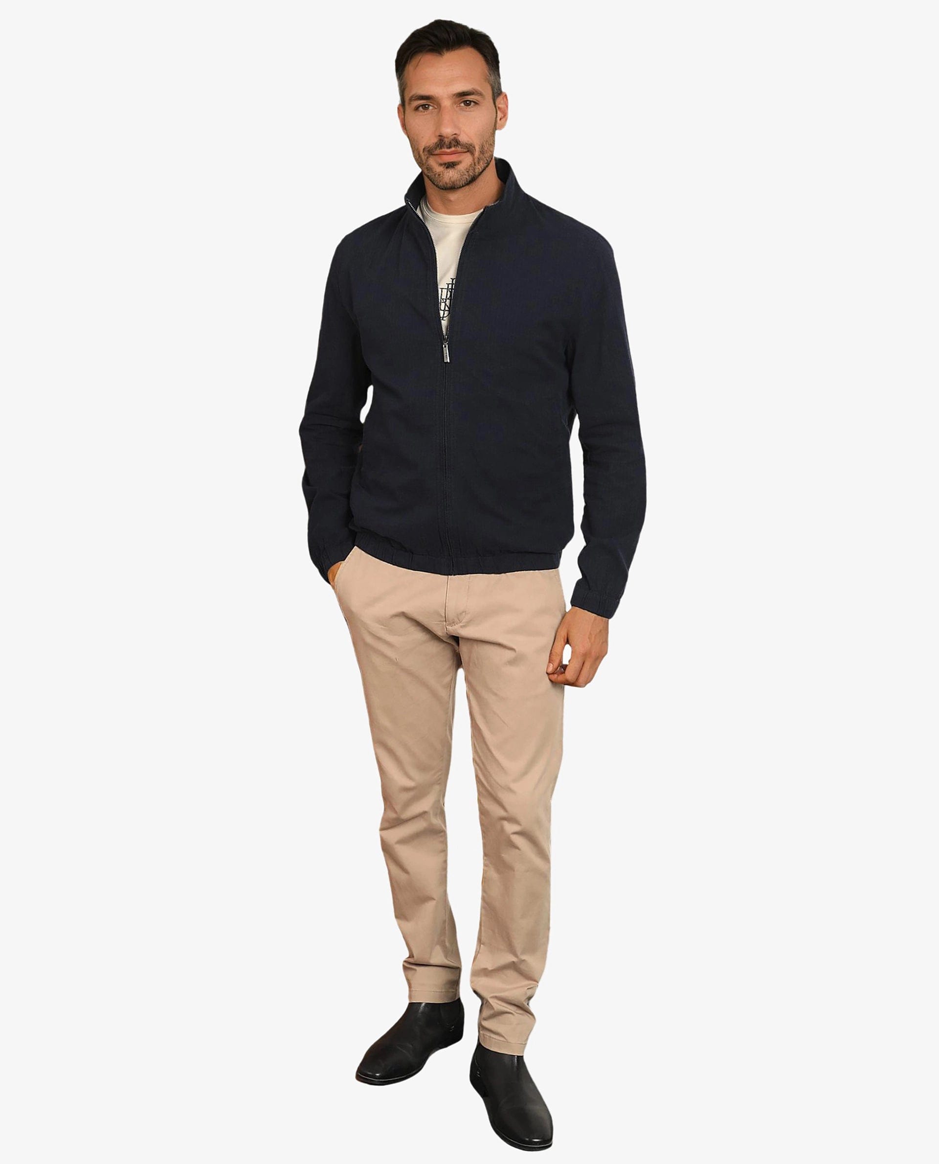 RARE Rabbit Men's Kenny Navy Polyester Plain Regular Fit Full Sleeve High Neck Jacket