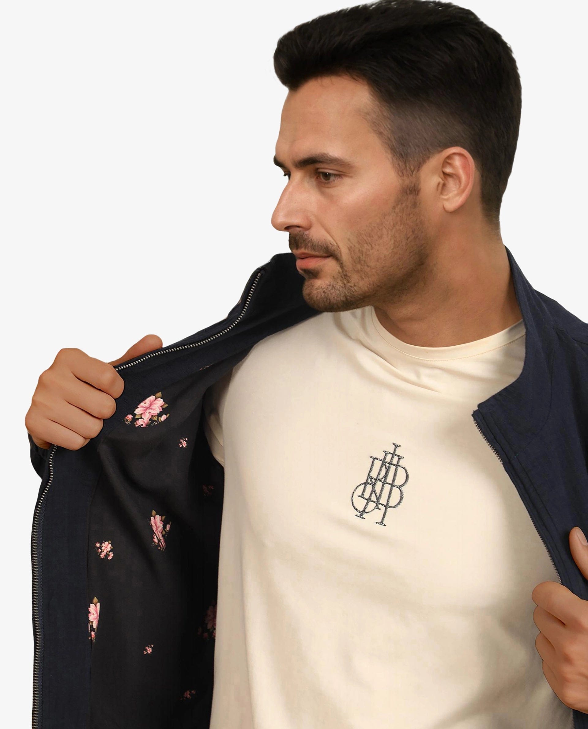 RARE Rabbit Men's Kenny Navy Polyester Plain Regular Fit Full Sleeve High Neck Jacket
