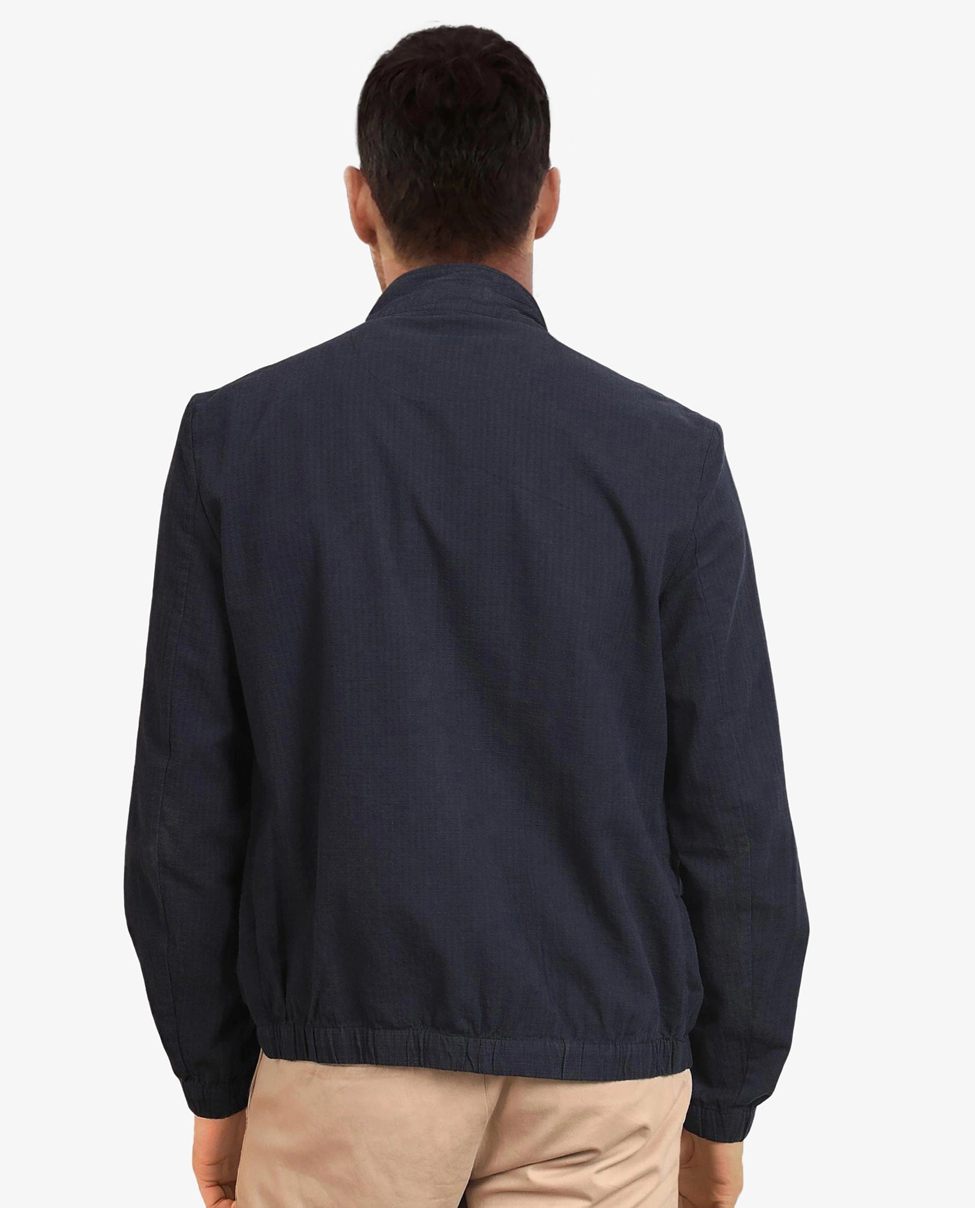 RARE Rabbit Men's Kenny Navy Polyester Plain Regular Fit Full Sleeve High Neck Jacket