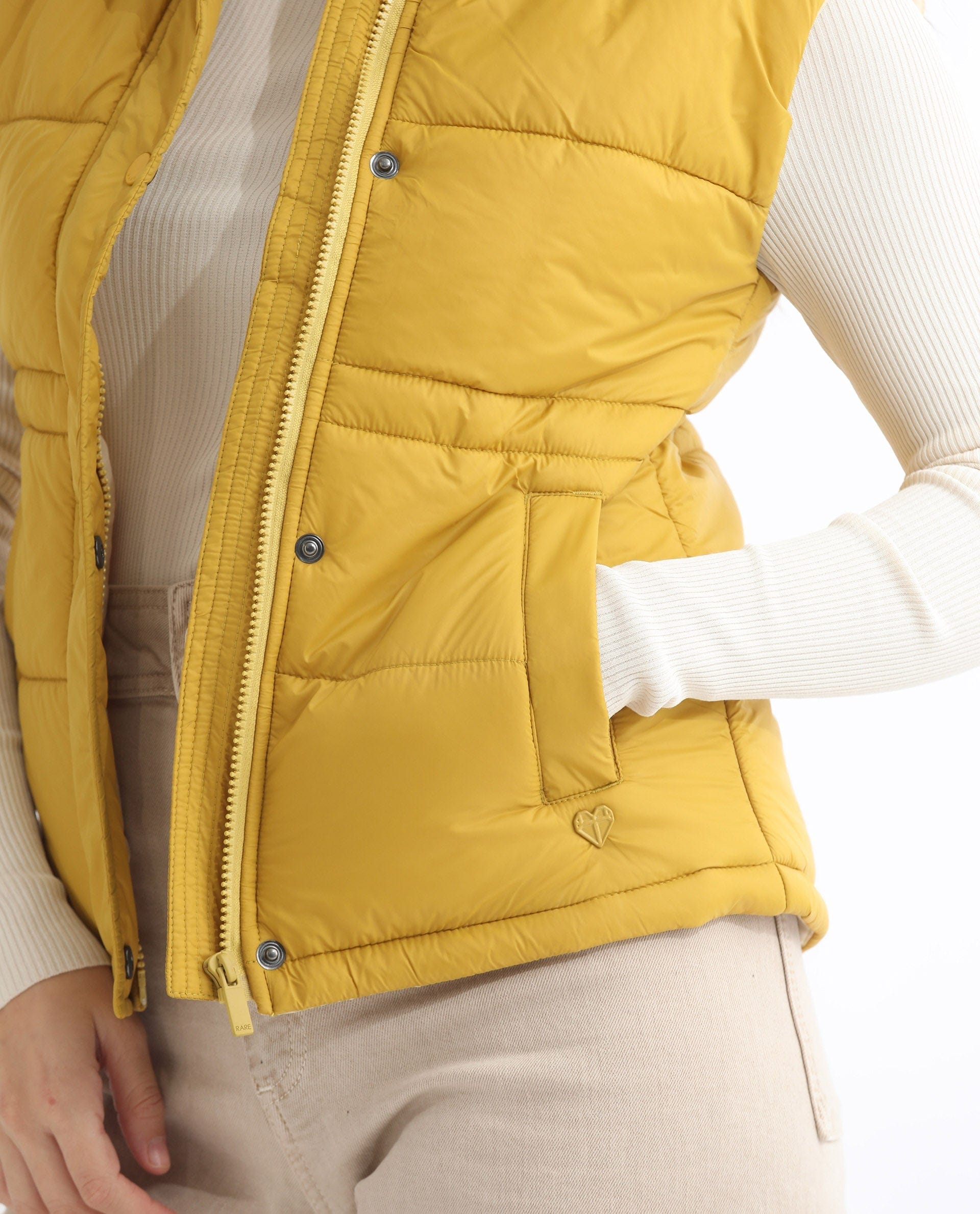 Rareism Women's Ziazan Yellow Polyester High Neck Plain Sleeveless Regular Fit Jacket